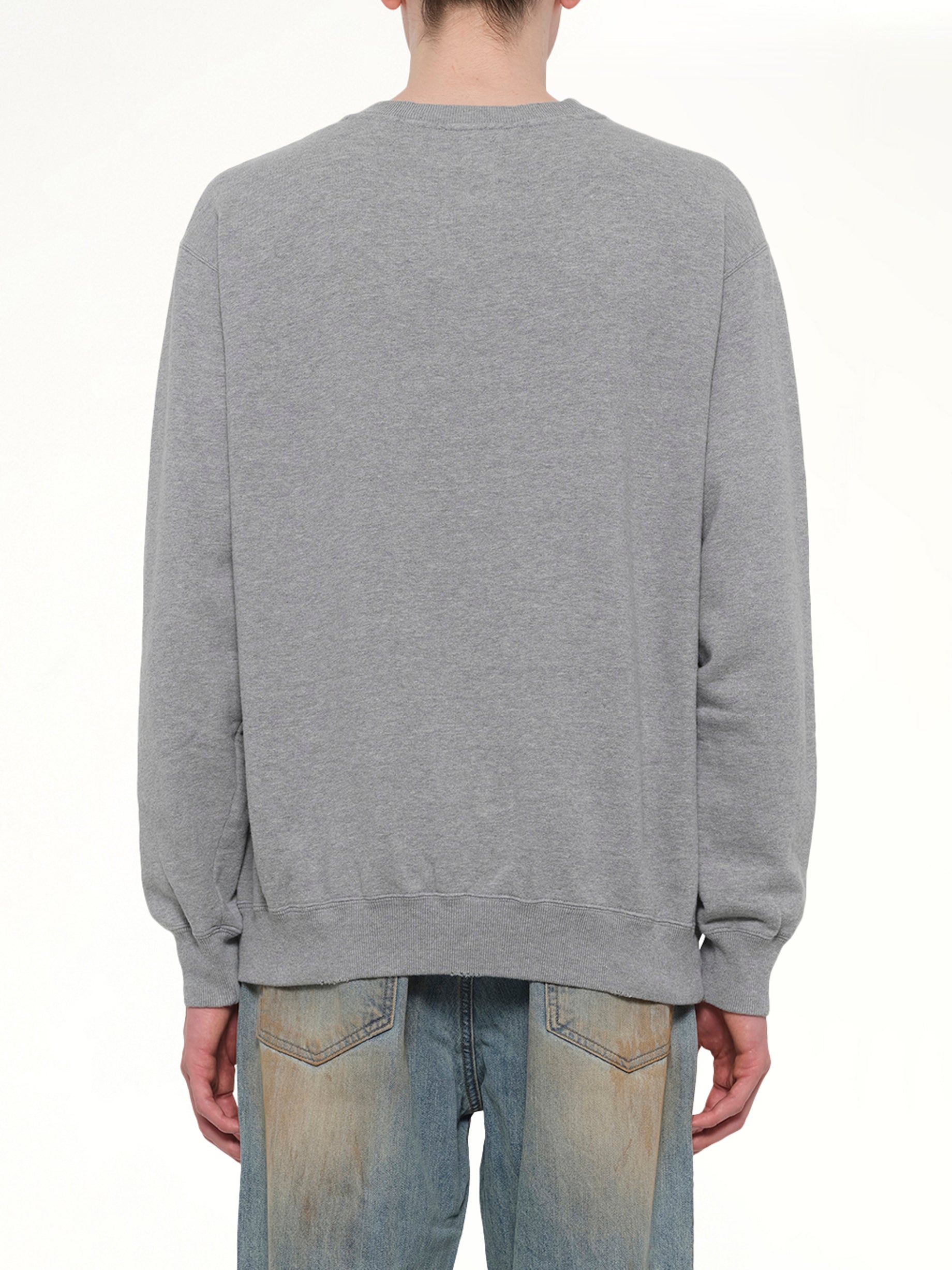 VOWELS Faded Collegiate Sweatshirt in Grey Heather Back View from MARAIS