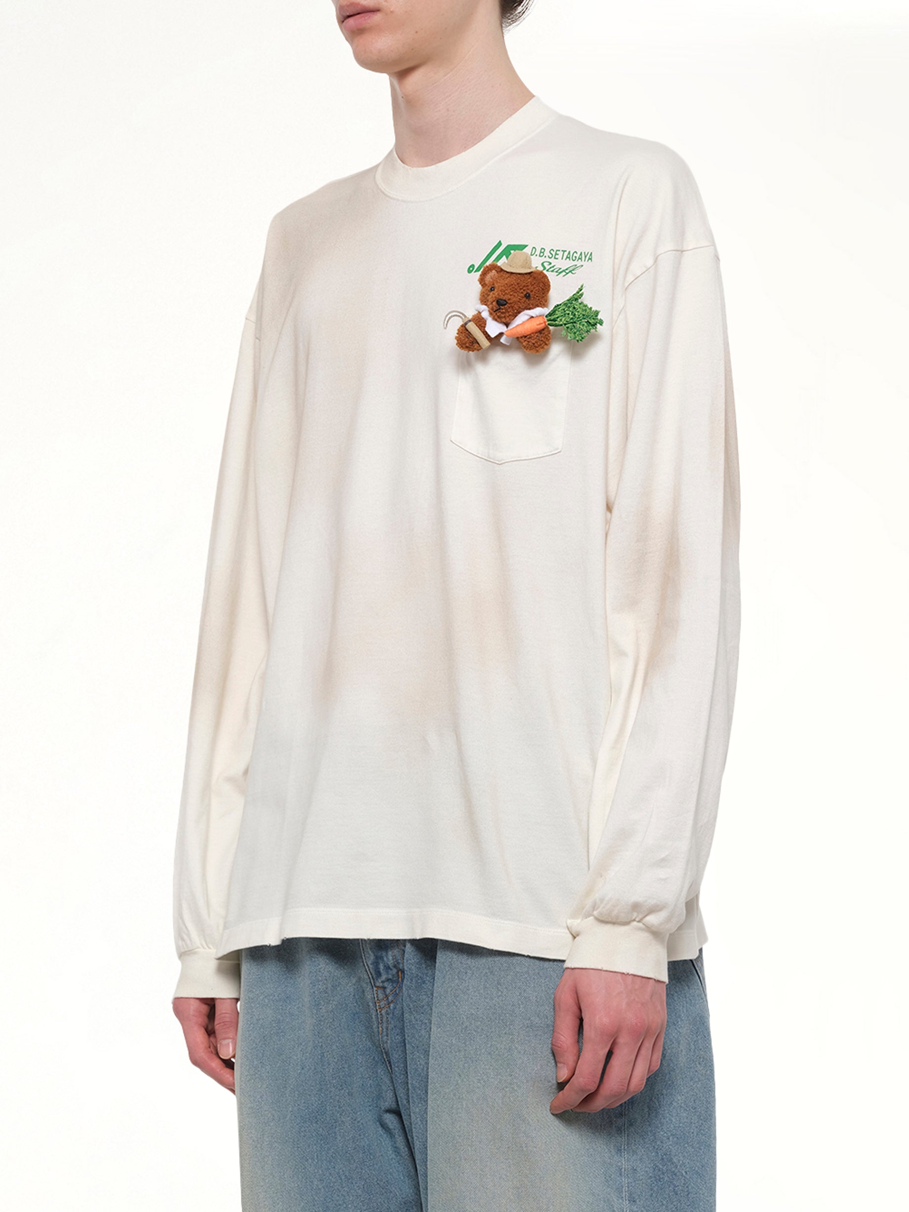 DOUBLET L/S T-Shirt With My Workwear Bear in White Side View from MARAIS