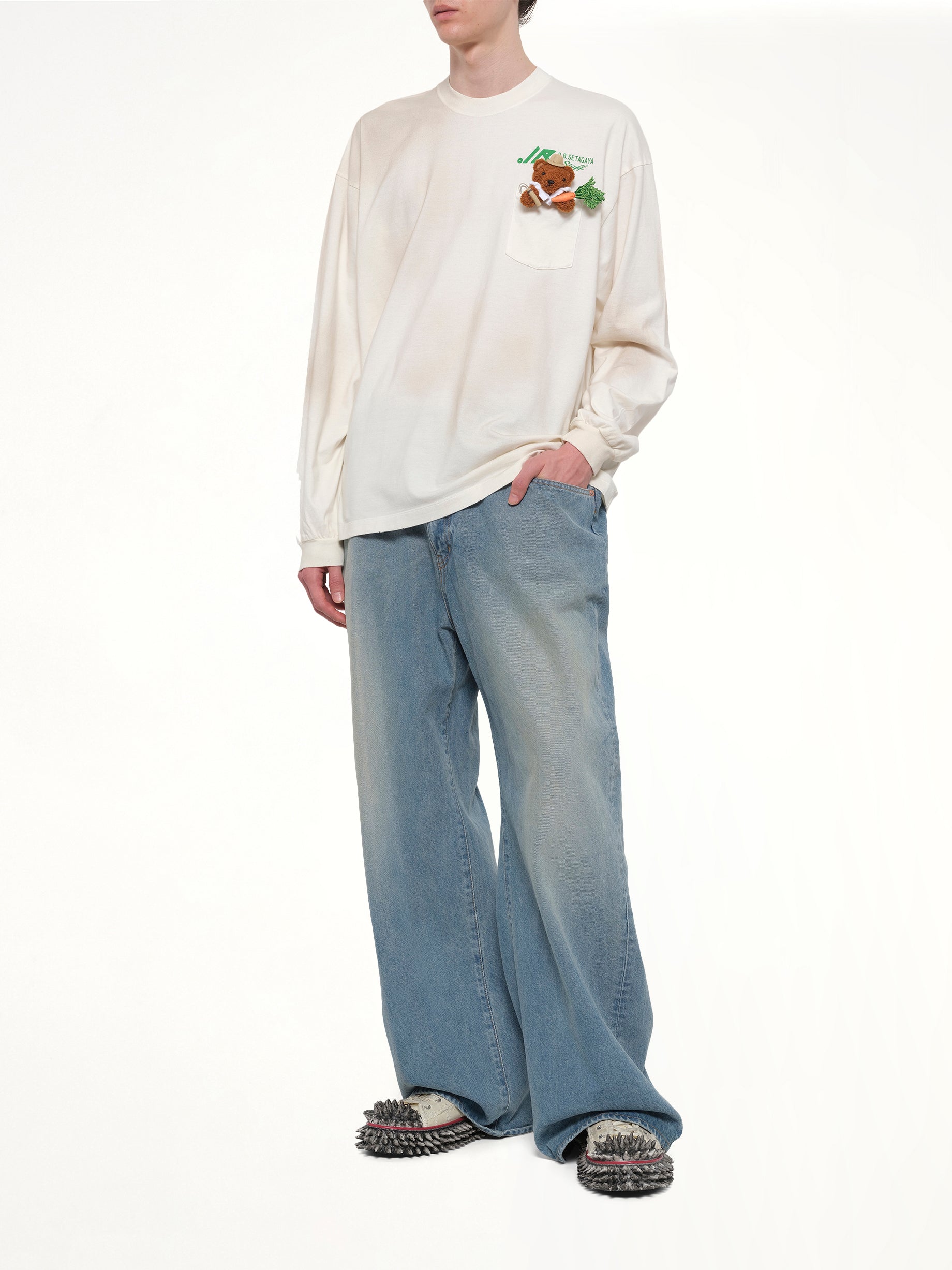 DOUBLET L/S T-Shirt With My Workwear Bear in White Full Reference from MARAIS