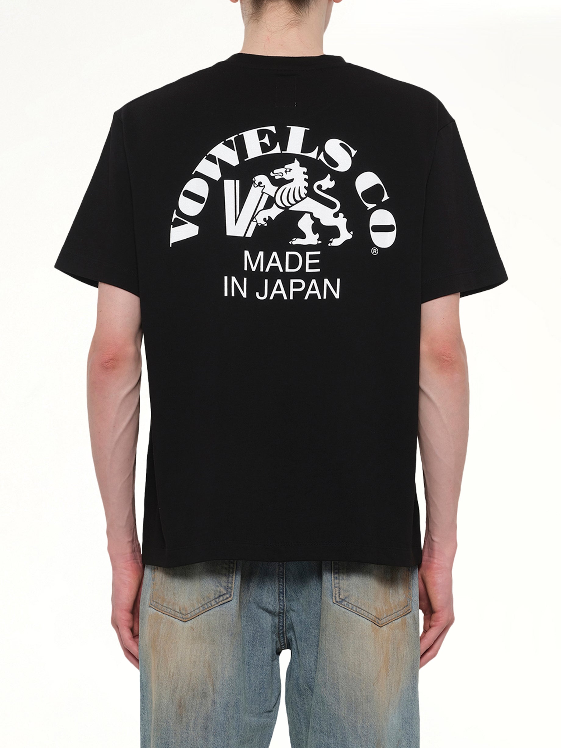 VOWELS Company T-Shirt in Black Back View from MARAIS