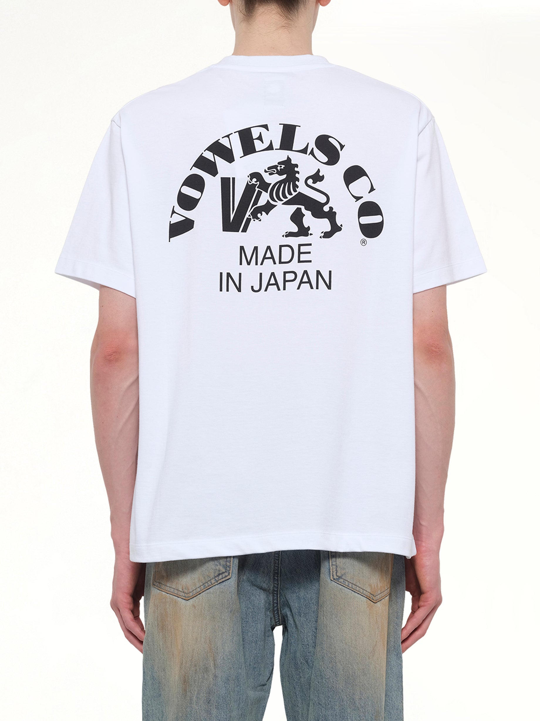 VOWELS Company T-Shirt in White Back View from MARAIS