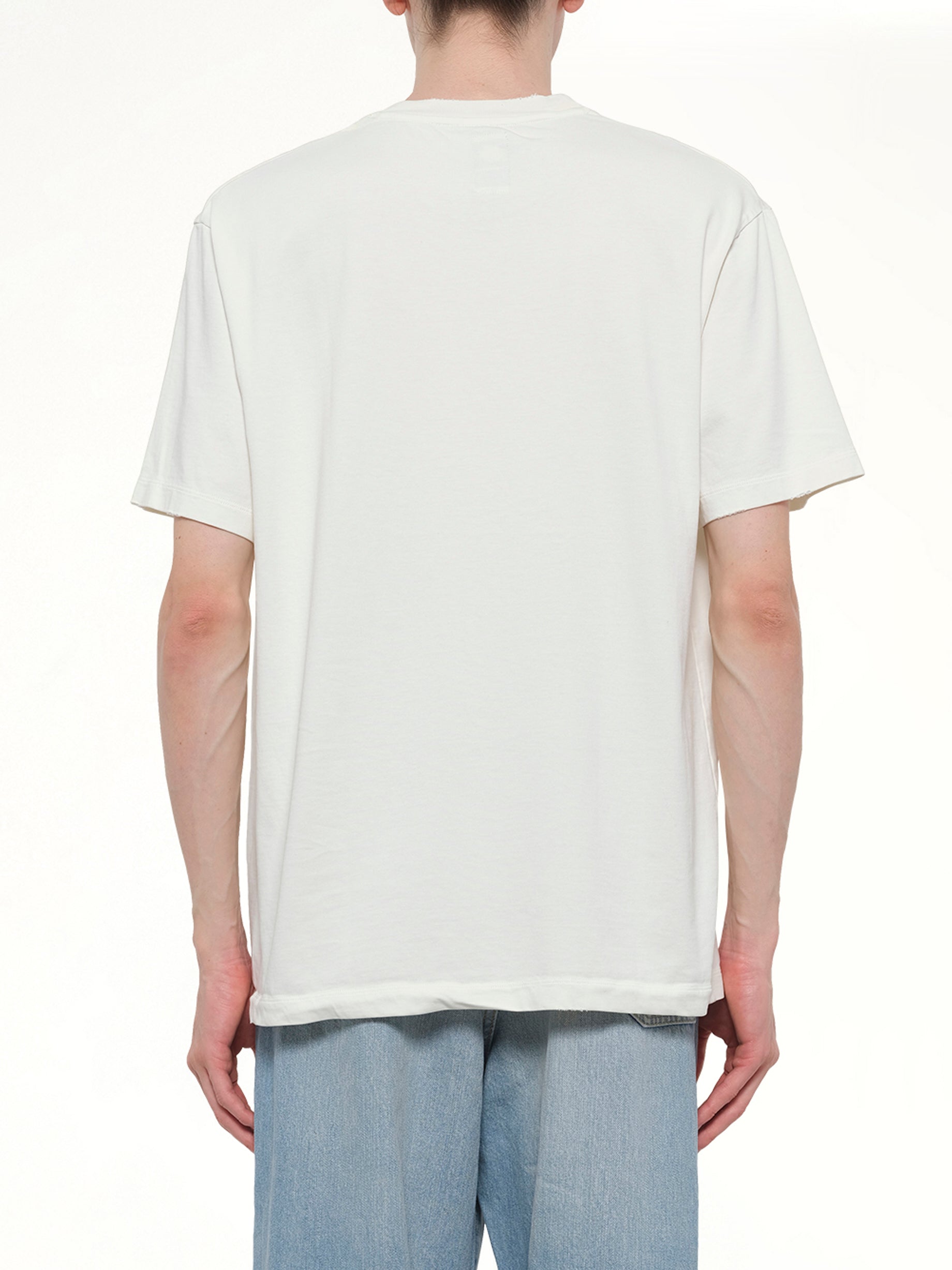 VOWELS Faded Collegiate T-Shirt in White Back View from MARAIS