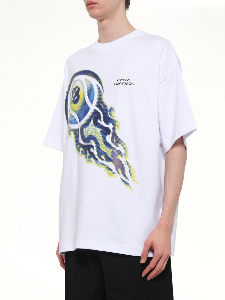 Flaming Tennis Ball Oversized T-Shirt in White