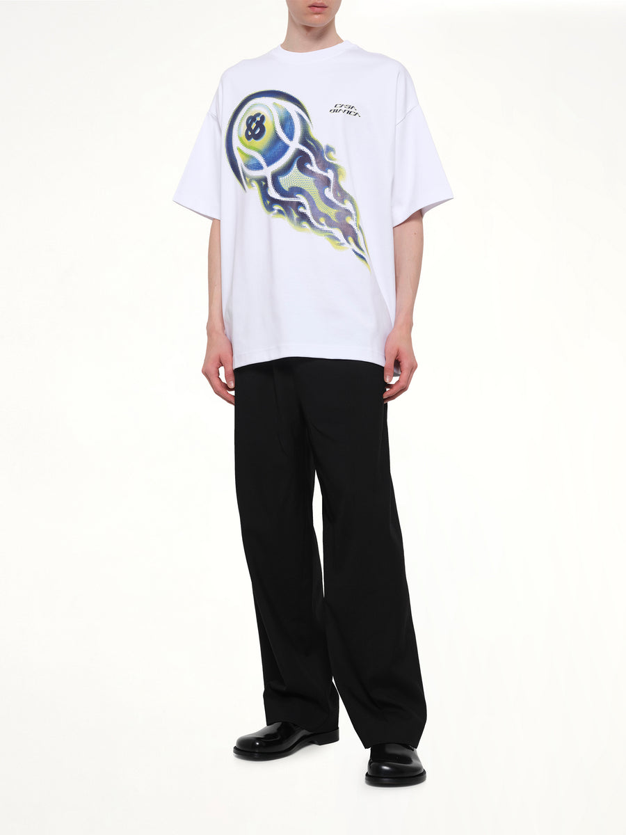 Flaming Tennis Ball Oversized T-Shirt in White