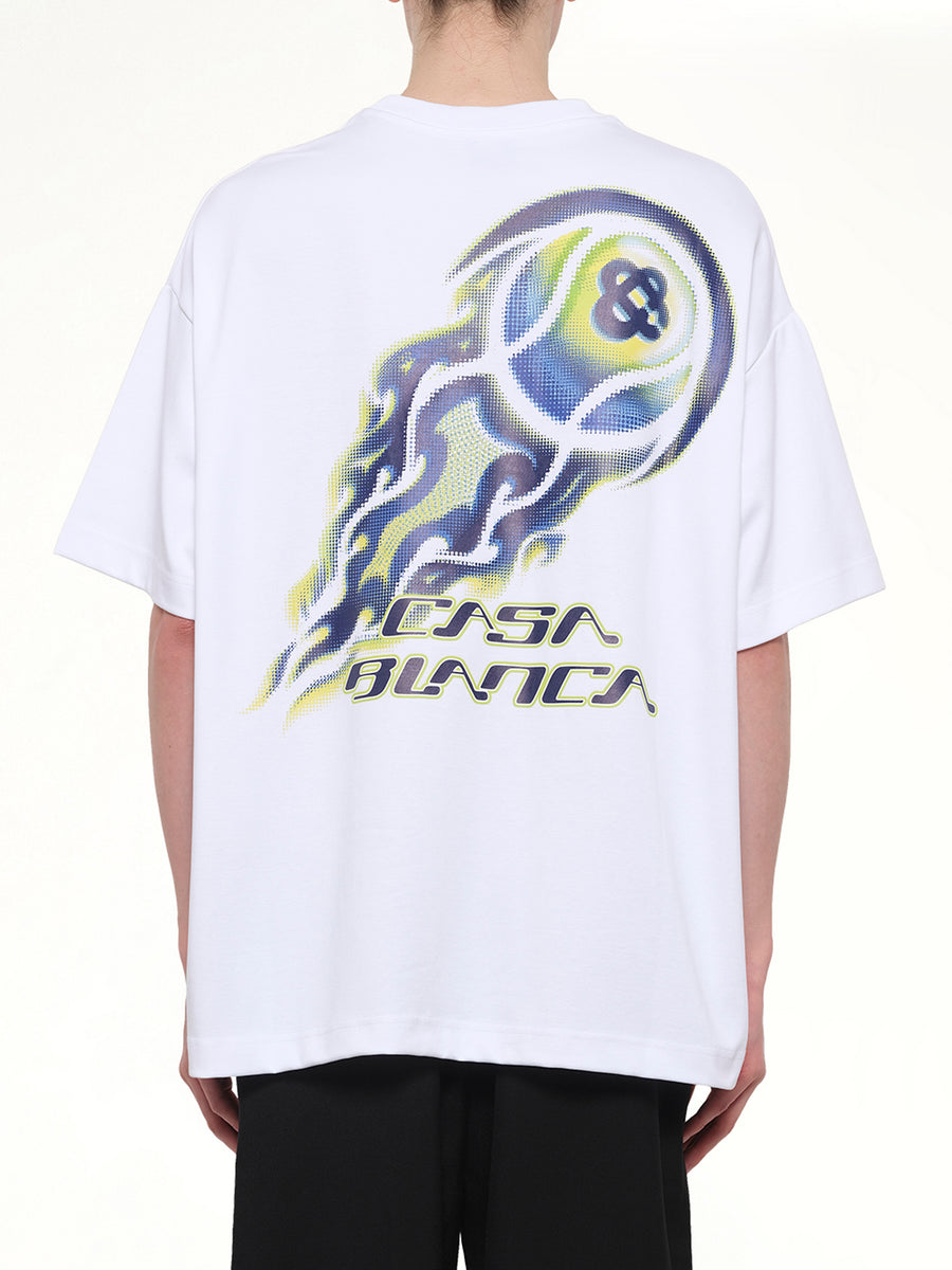 Flaming Tennis Ball Oversized T-Shirt in White