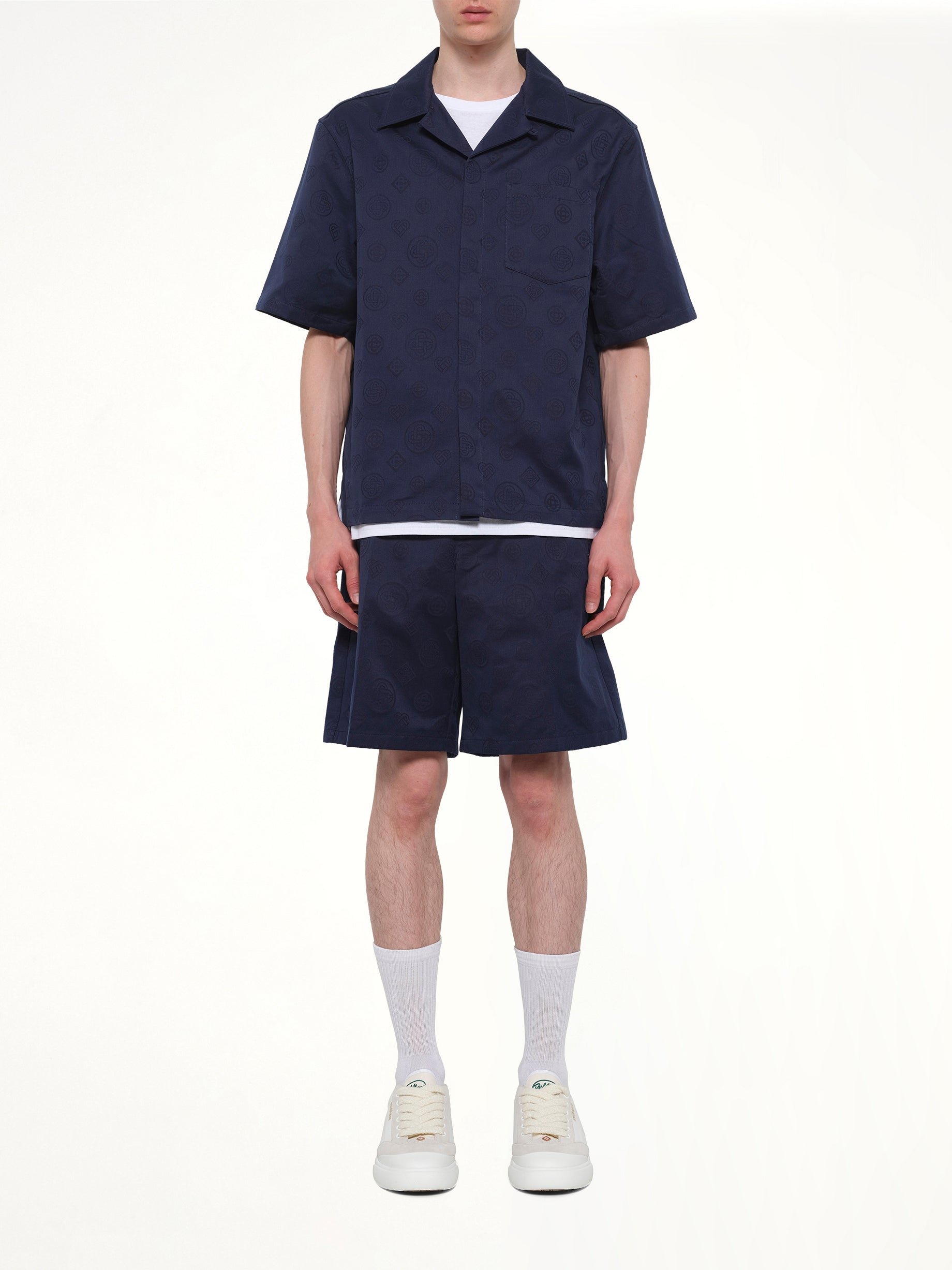 CASABLANCA Monogram SS Shirt in Blue Model View from MARAIS