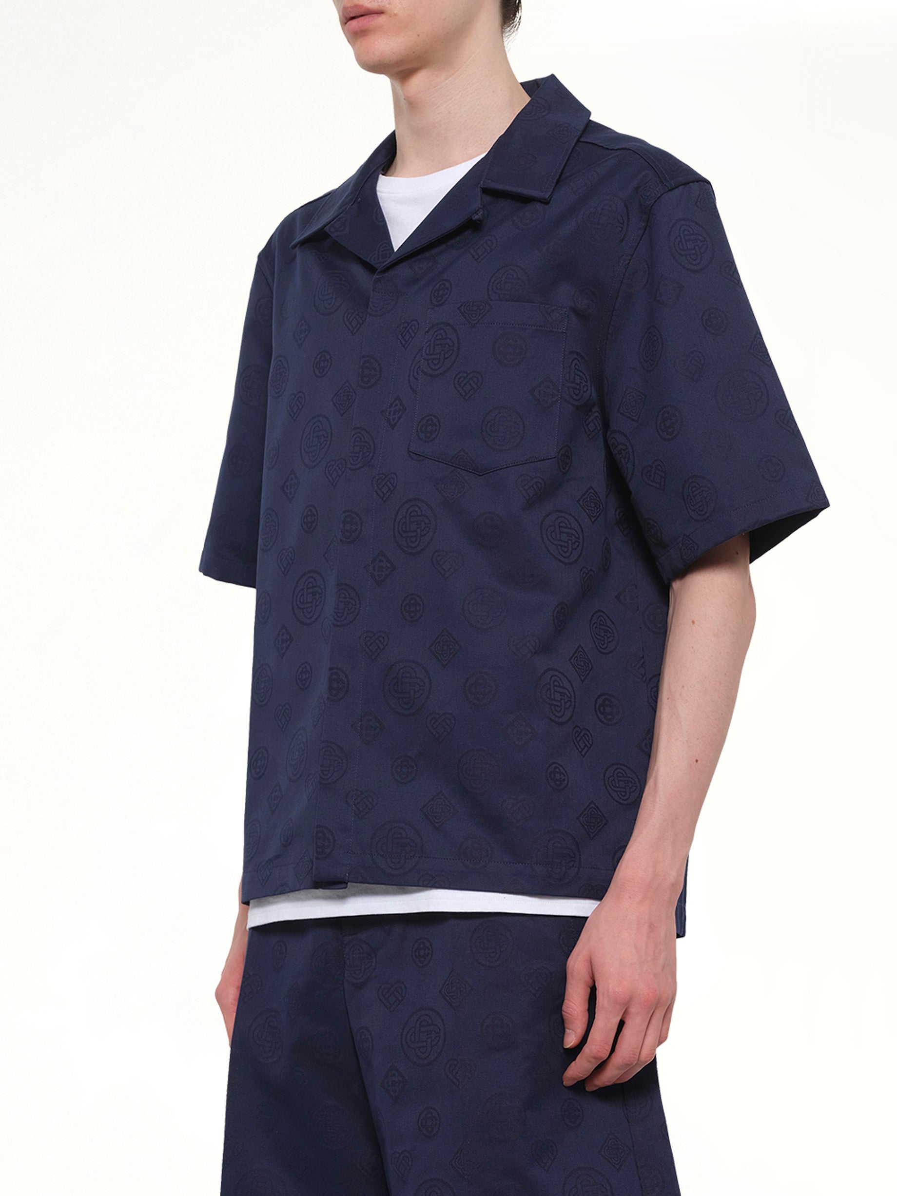 CASABLANCA Monogram SS Shirt in Blue Side View from MARAIS