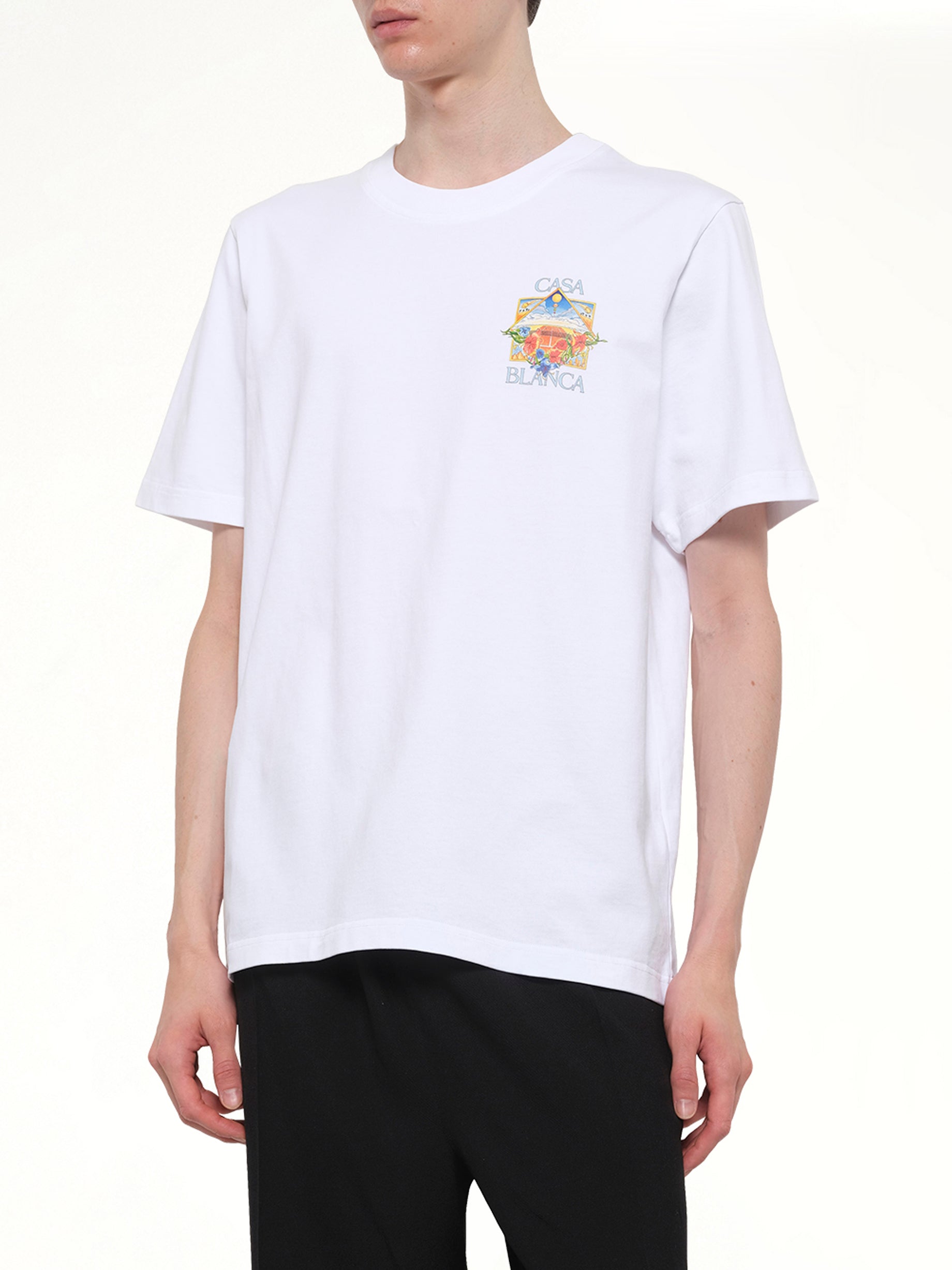 CASABLANCA Tennis Landscape 2 Classic T-Shirt in White Detail Shot from MARAIS