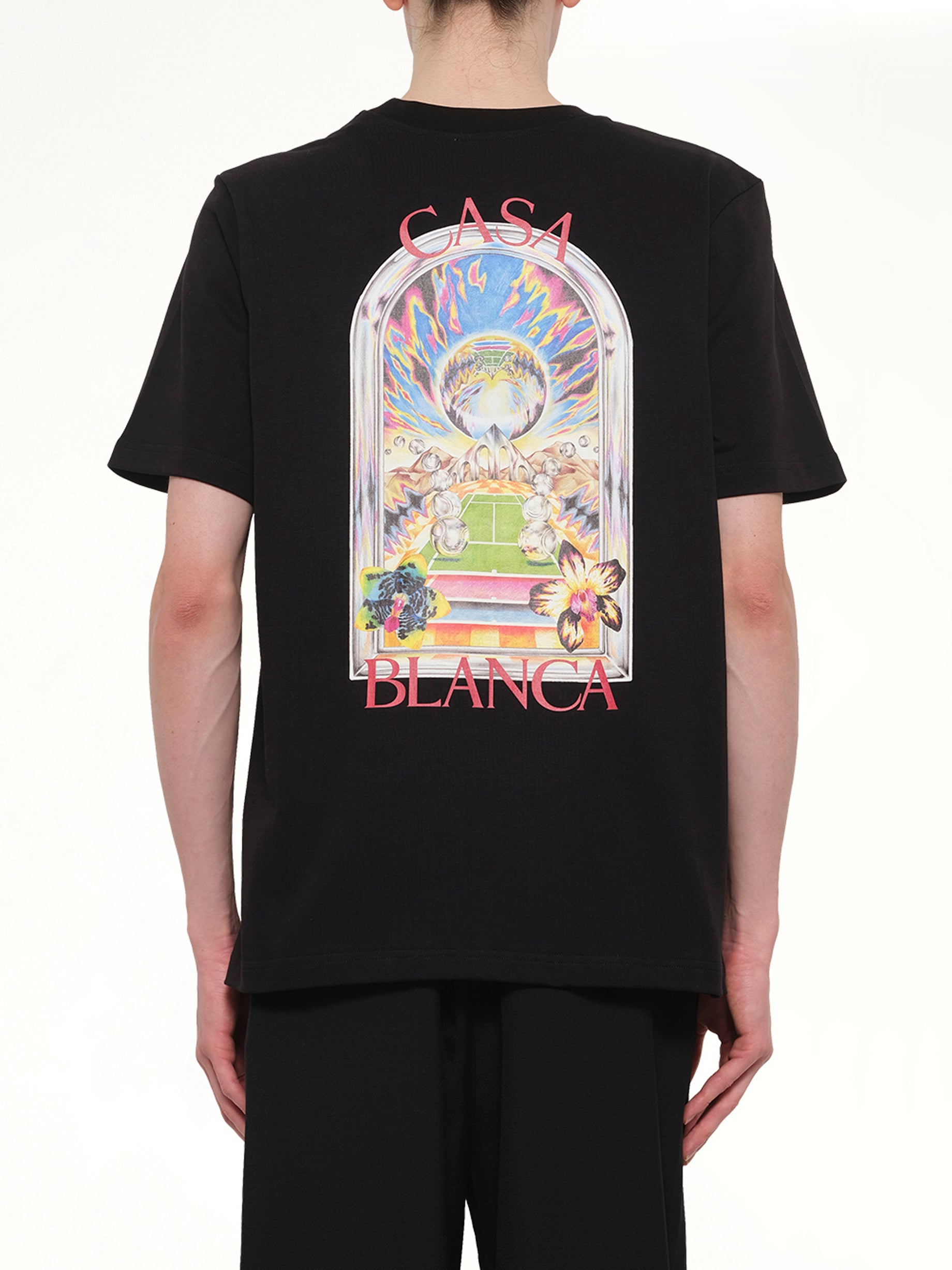 CASABLANCA Tennis Landscape Classic T-Shirt in Black Back View from MARAIS