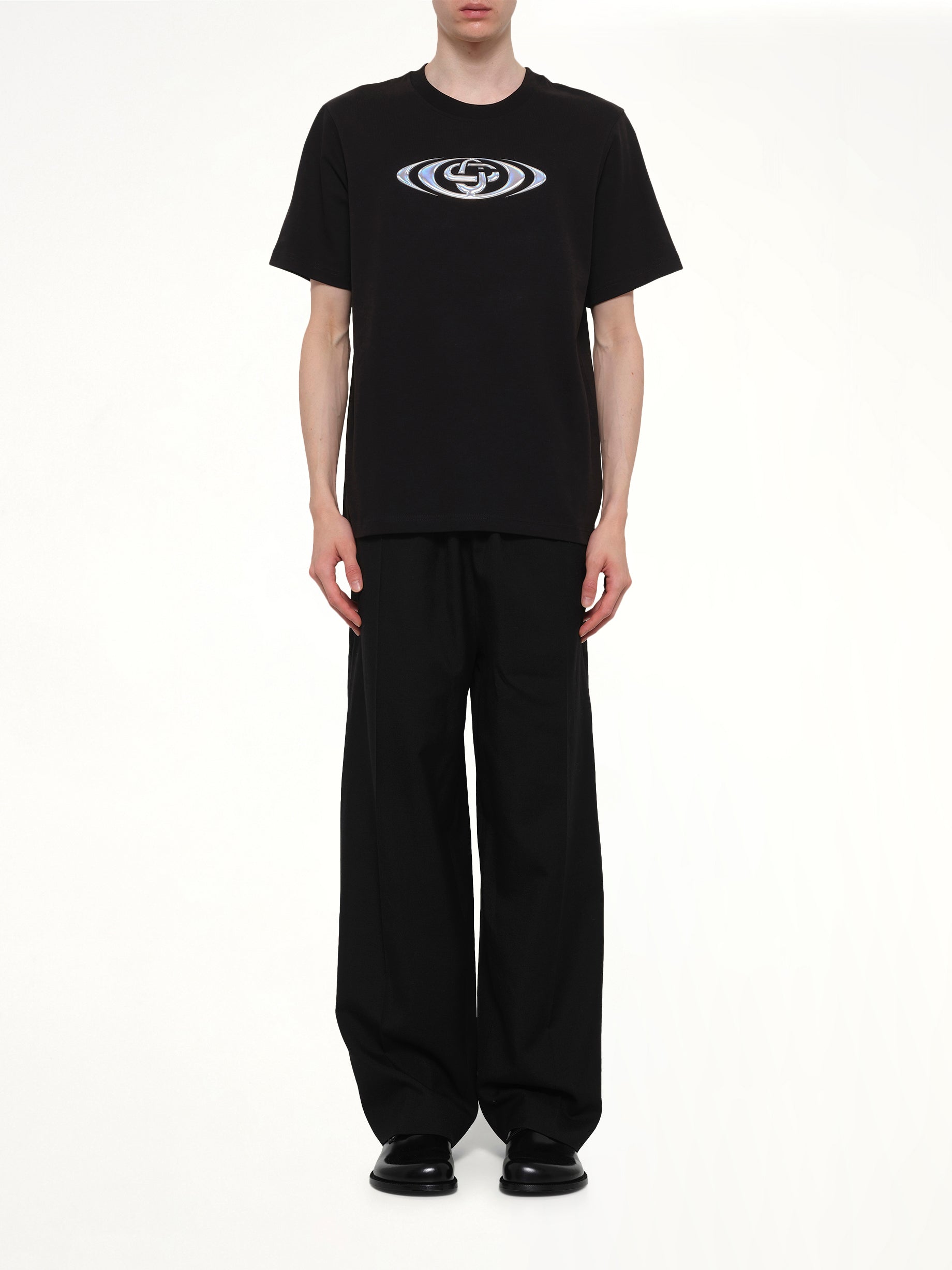 CASABLANCA Warped Logo Classic T-Shirt in Black Model View from MARAIS
