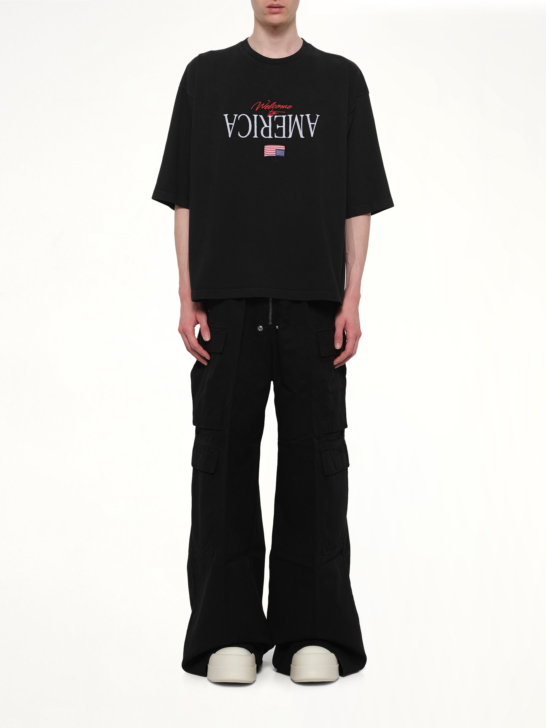 WILLY CHAVARRIA Welcome To America Buffalo T-Shirt in Black Model View from MARAIS