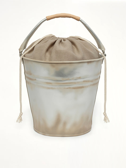 Bucket-Shaped Leather Bag in Silver