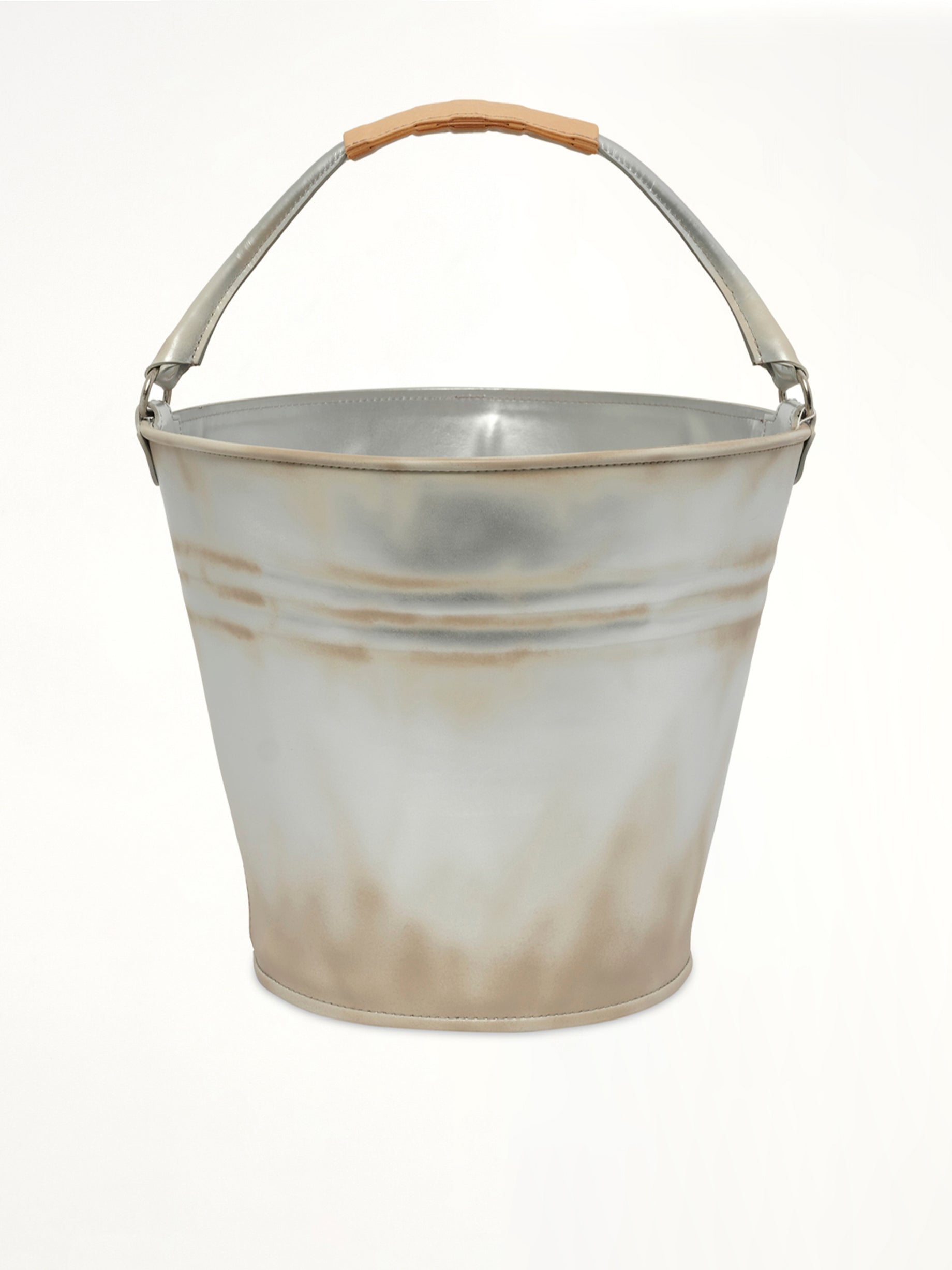 Bucket-Shaped Leather Bag in Silver