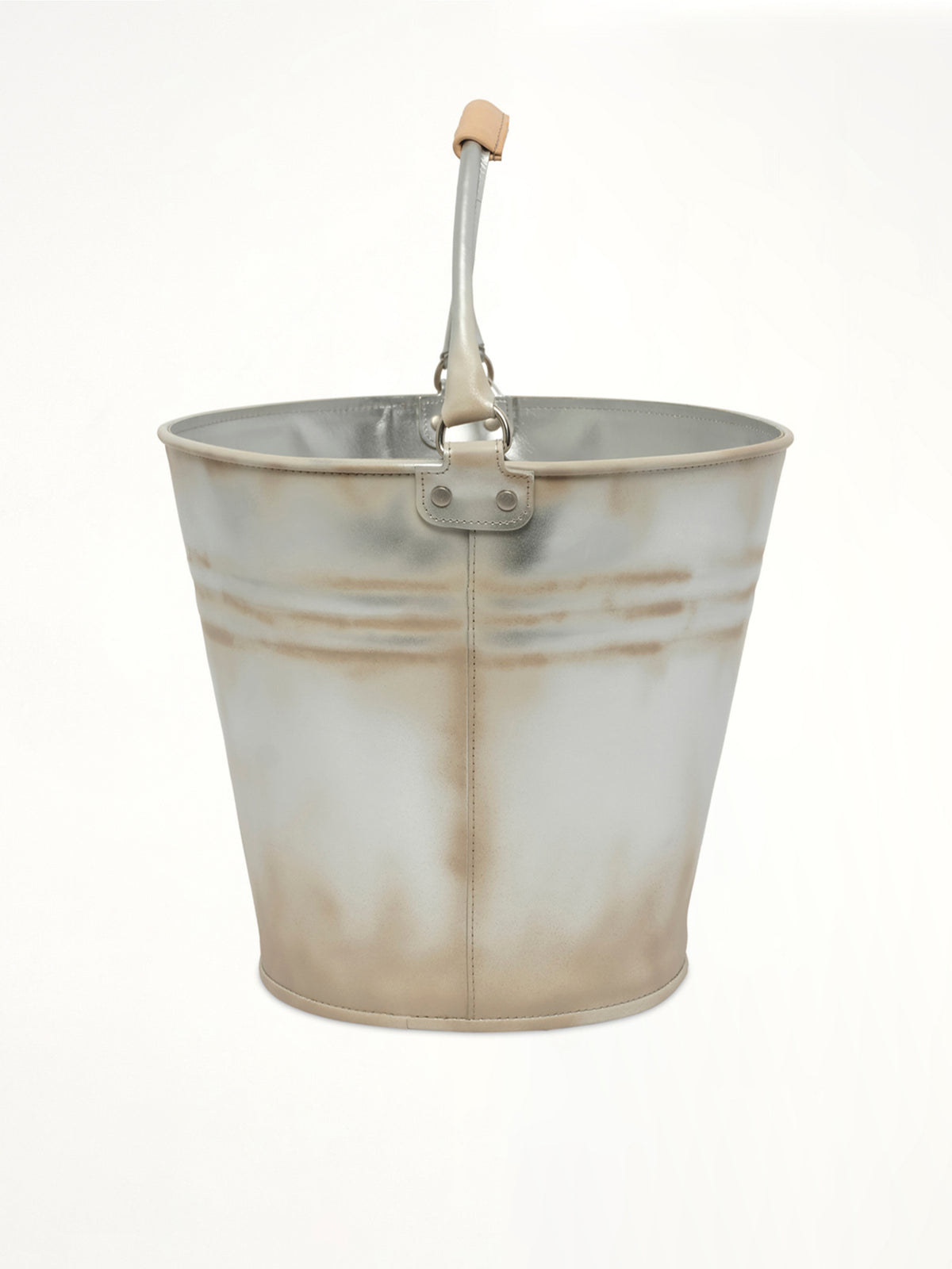 Bucket-Shaped Leather Bag in Silver
