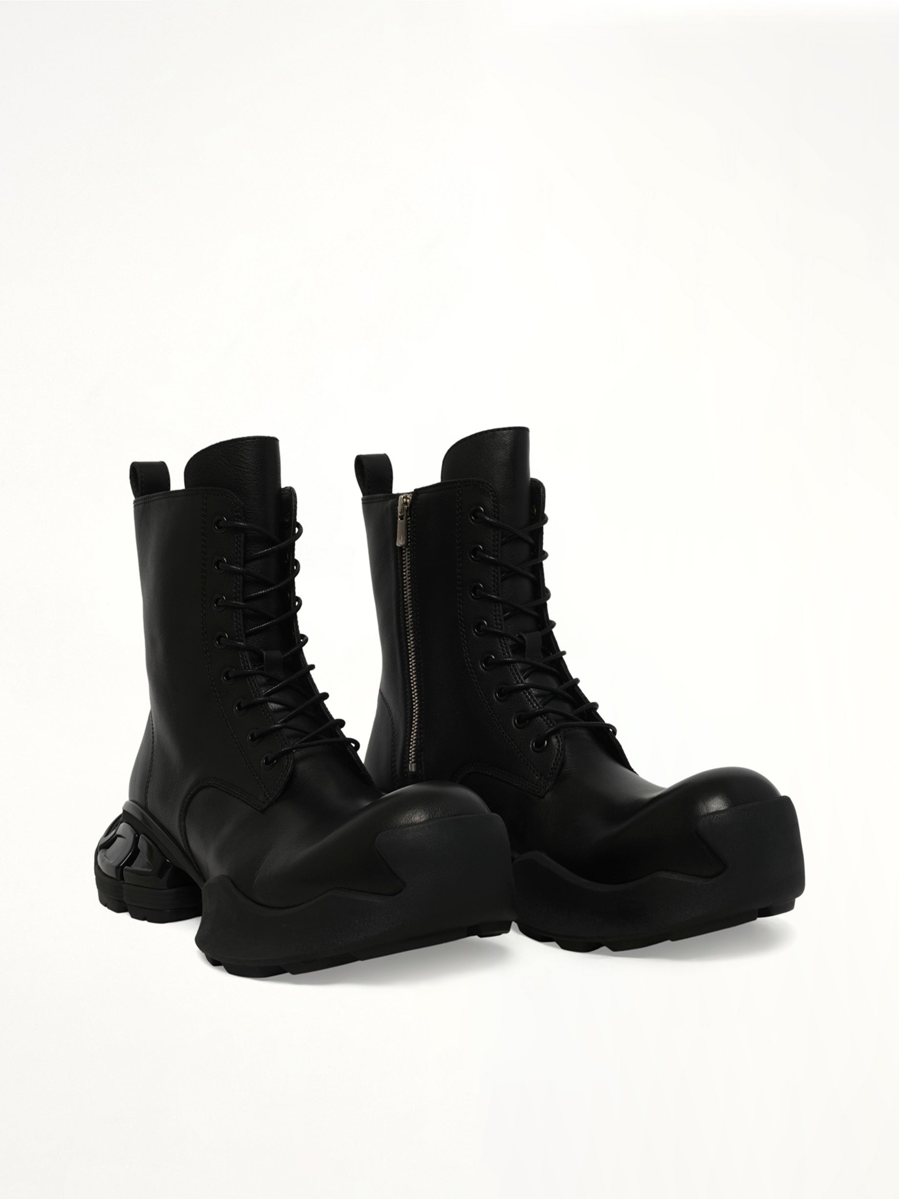 REMAGINE The Core Combat Boots in Black Front View from MARAIS