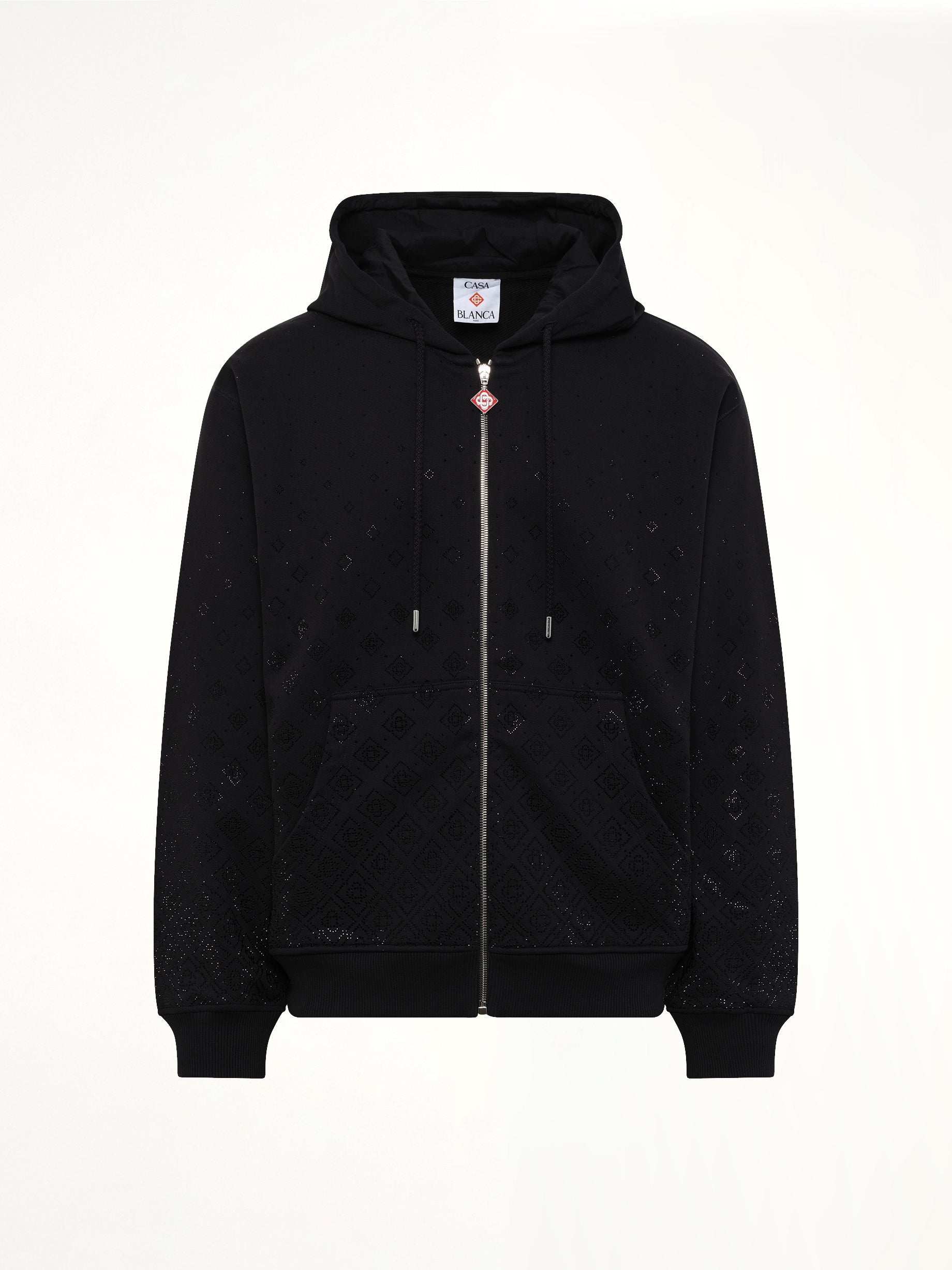 CASABLANCA Crystal Monogram Zip-Up Hoodie in Black Product Photo from MARAIS