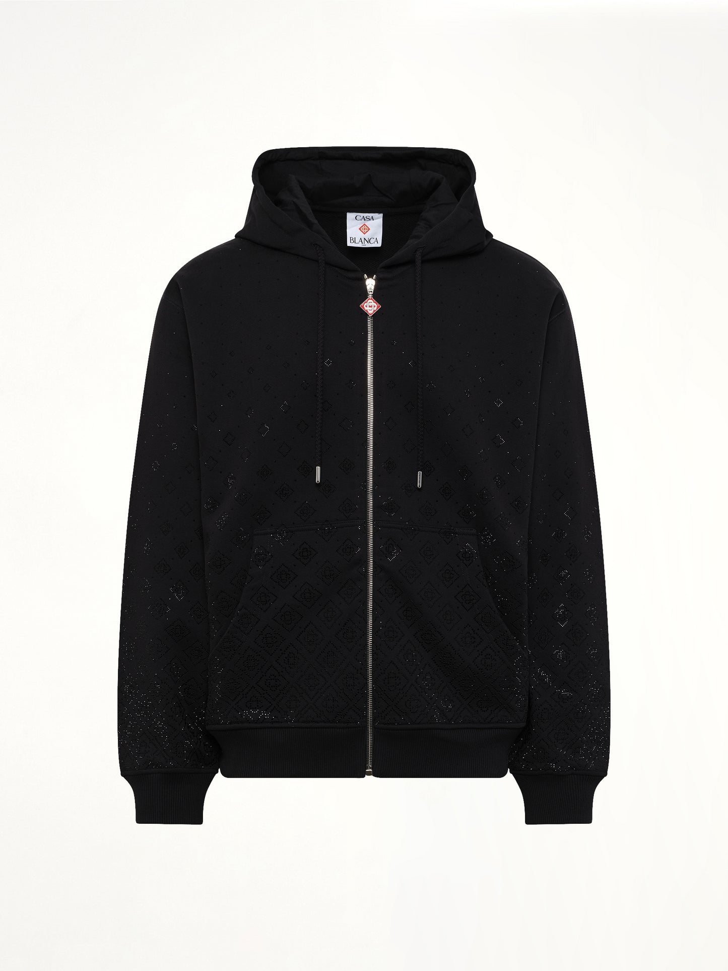 Crystal Monogram Zip-Up Hoodie in Black
