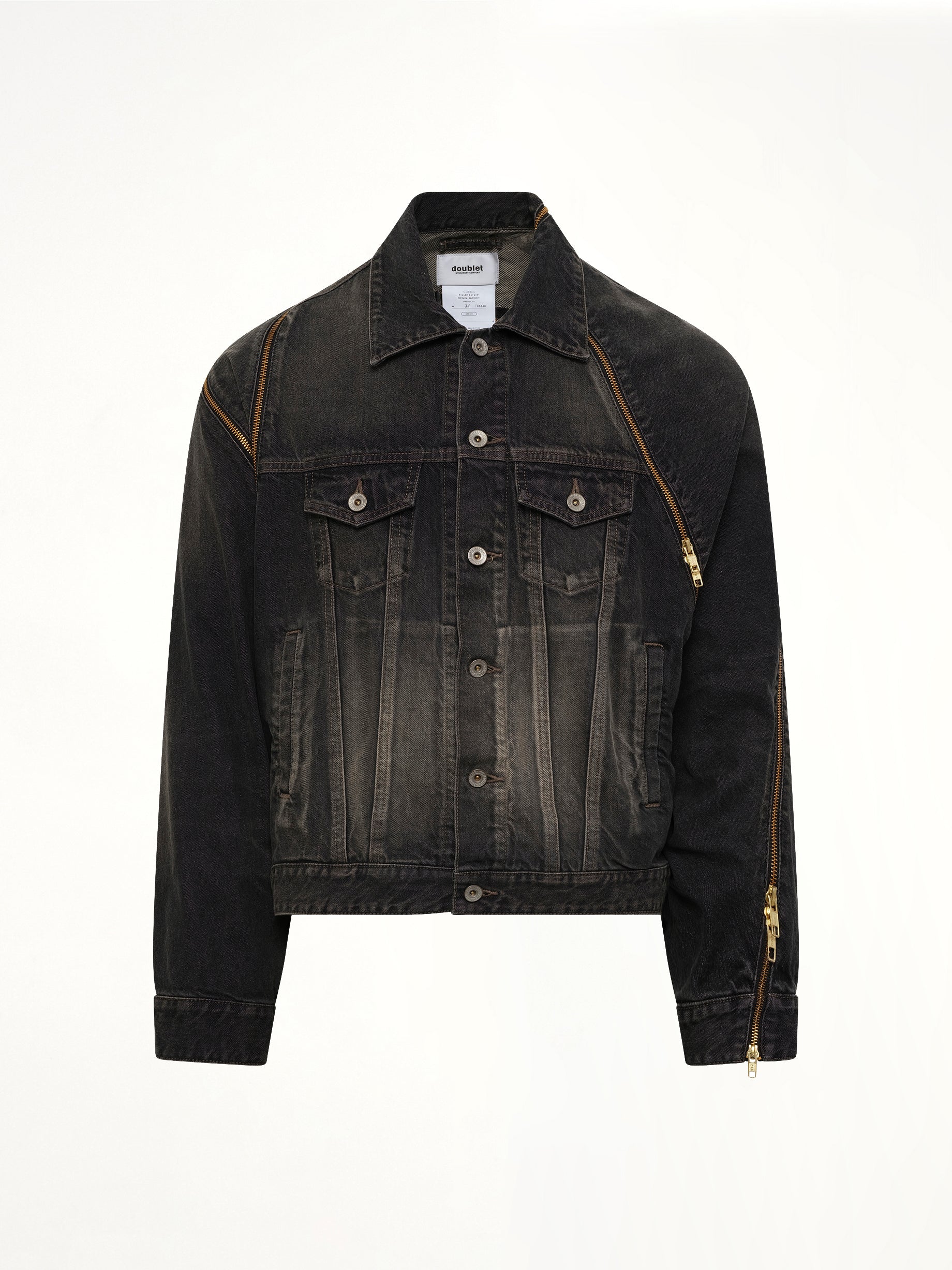 DOUBLET , Filleted Zip Denim Jacket in Black Product Photo from MARAIS