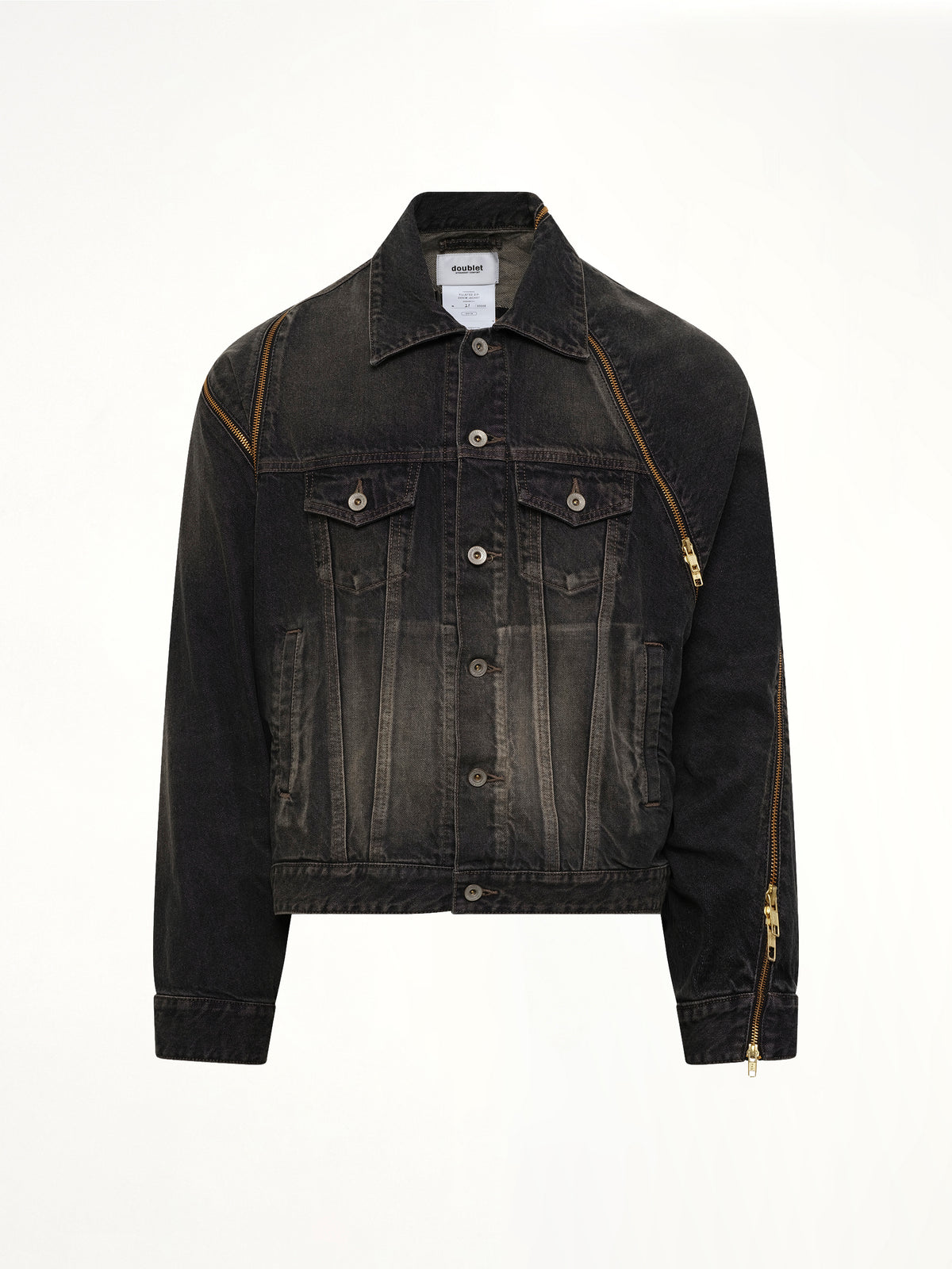 Filleted Zip Denim Jacket in Black