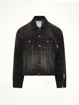 Filleted Zip Denim Jacket in Black