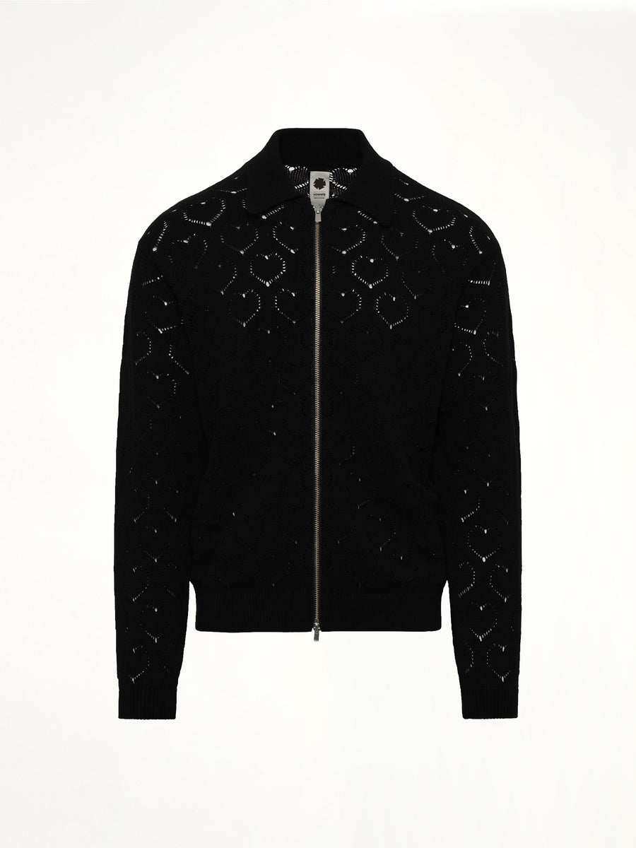Eyelet Knitted Zip Up in Black