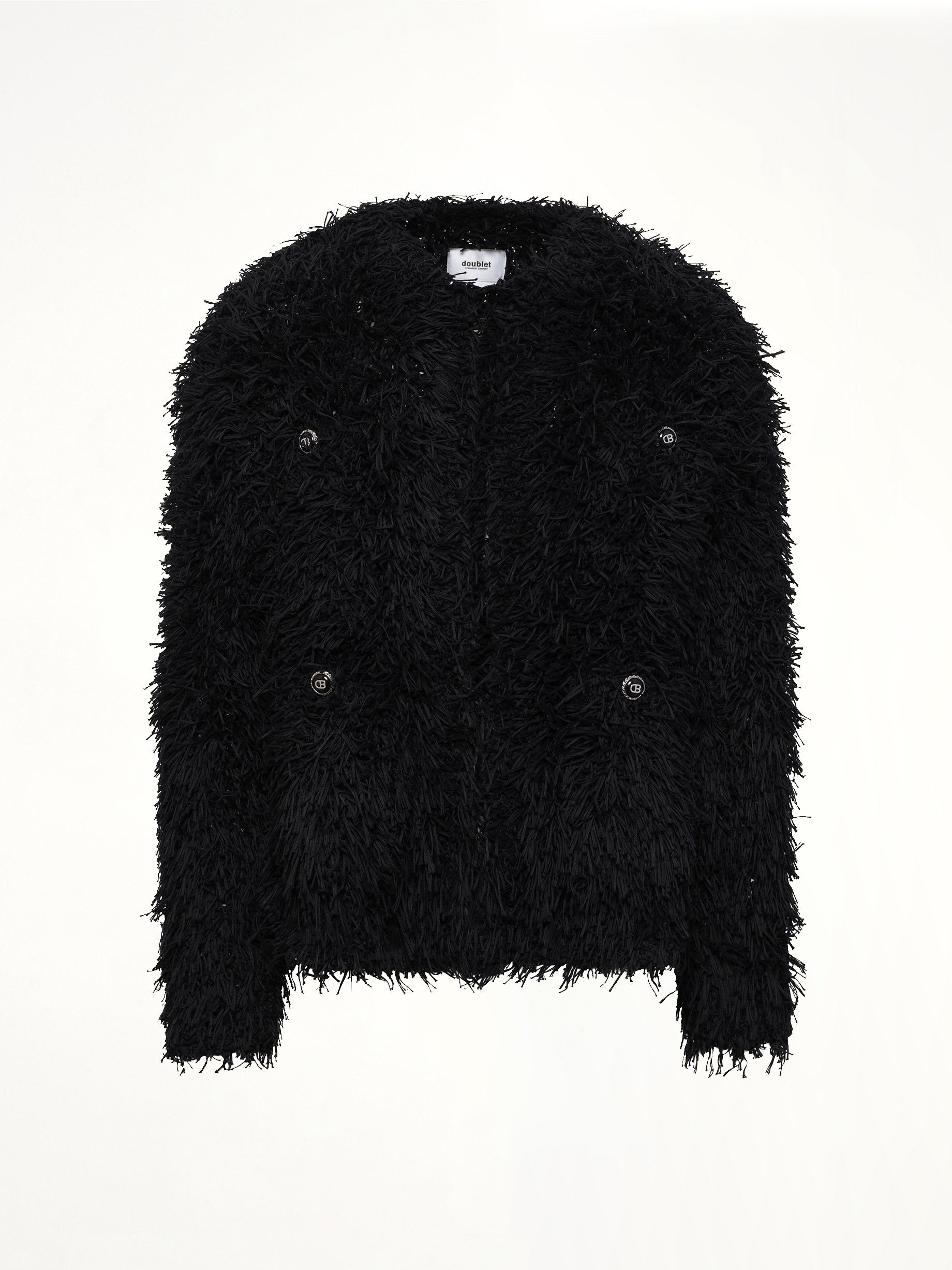 DOUBLET Straw Tweed Knit Cardigan in Black Product Photo from MARAIS