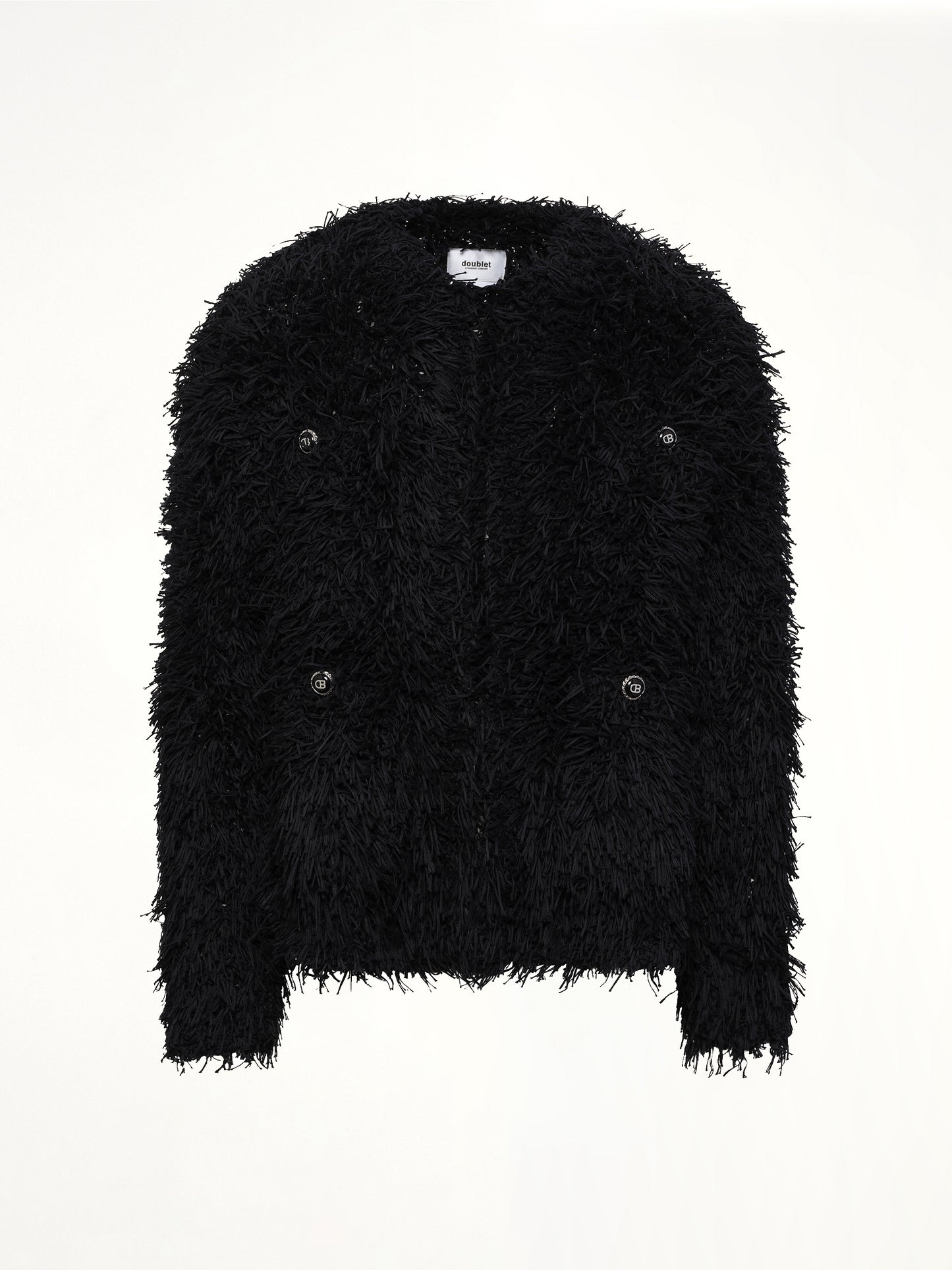 Straw Tweed Knit Cardigan in Black