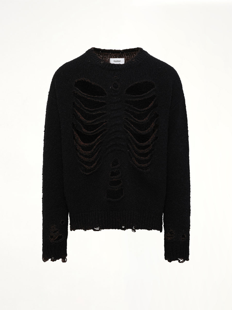 Rib & Spine Knit Pullover in Black