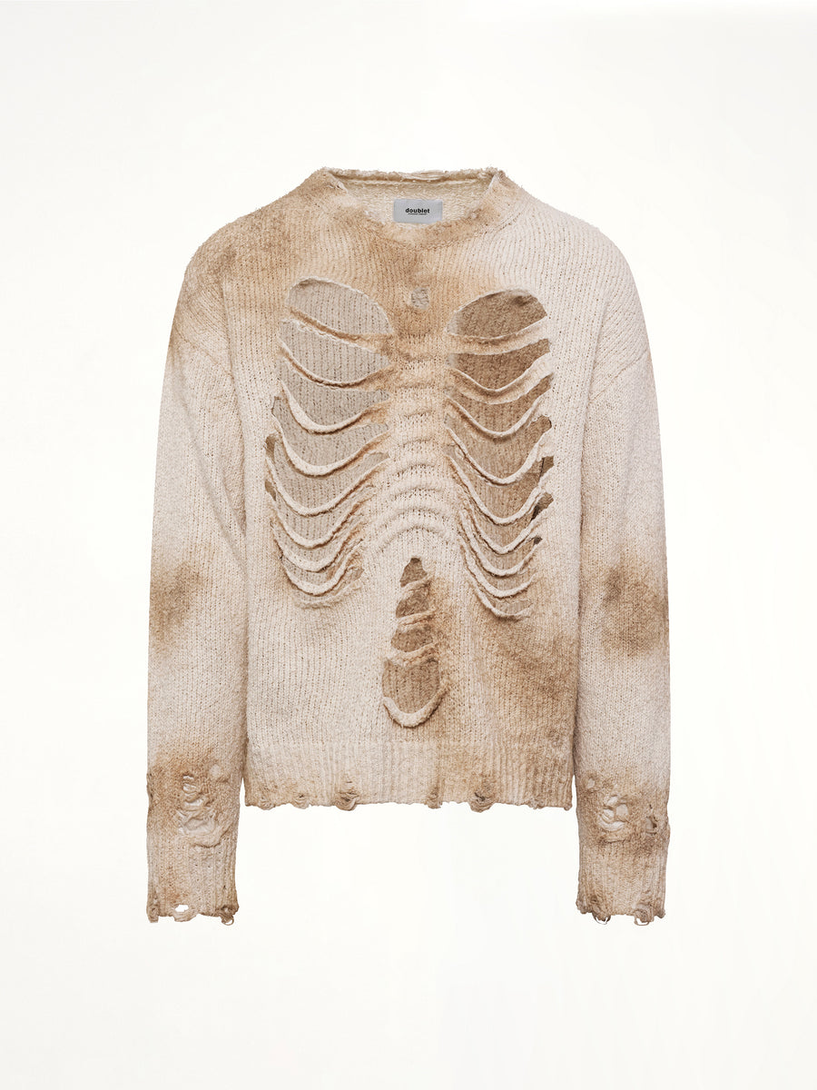 Rib & Spine Knit Pullover in Ivory