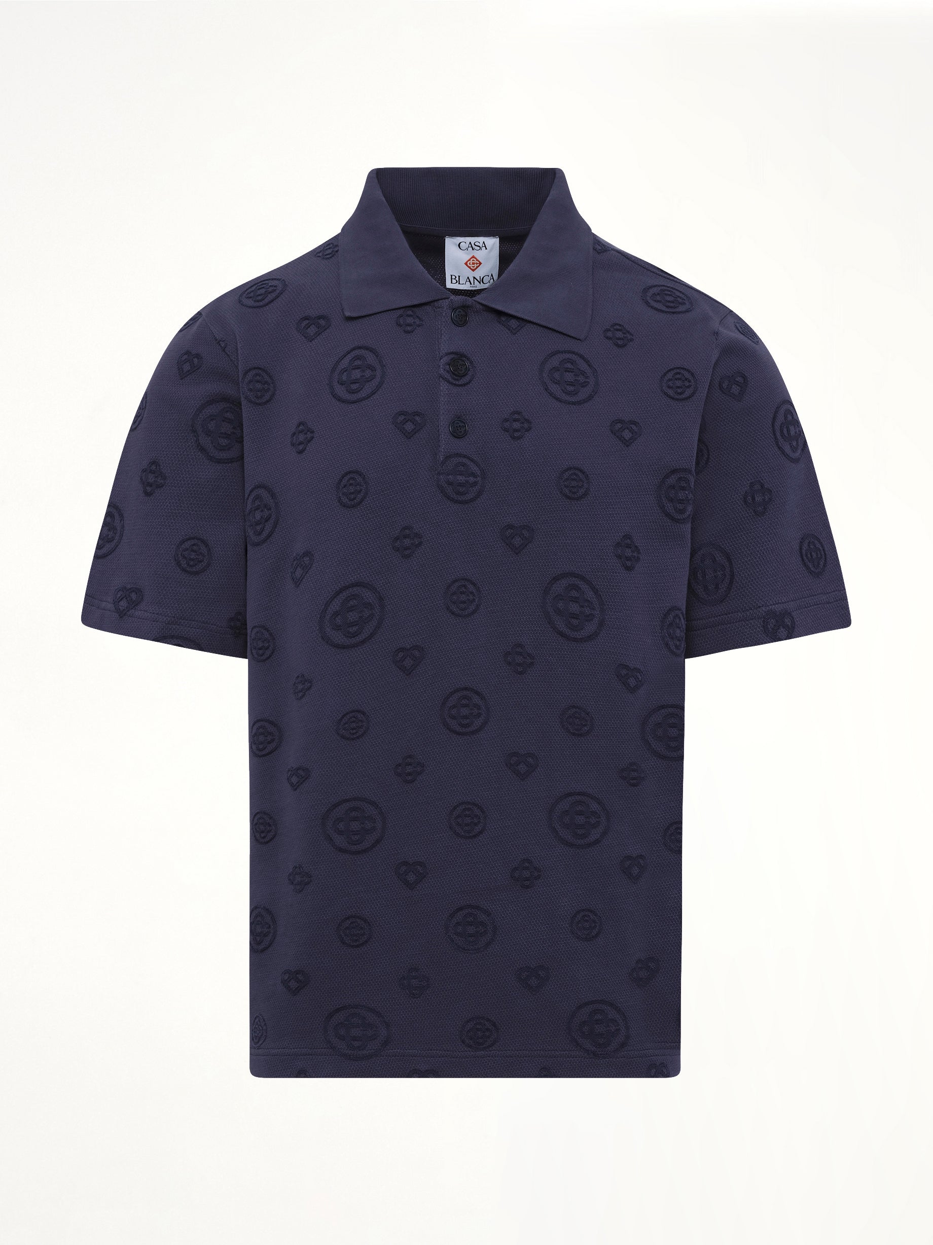 CASABLANCA Applique Monogram Polo in Navy Product Photo from MARAIS