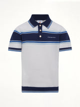 Mesh Stripe Polo in Navy/White