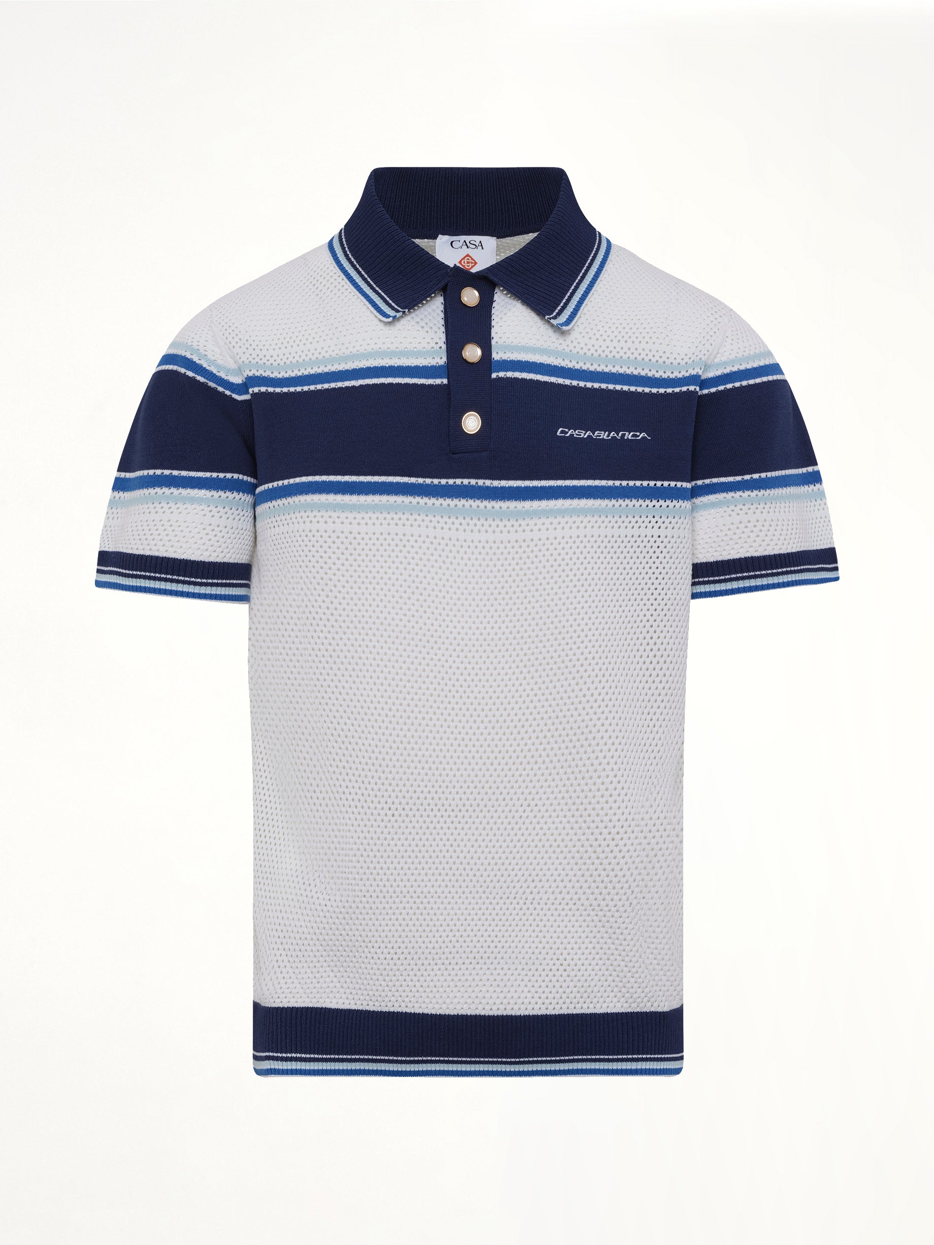 Mesh Stripe Polo in Navy/White