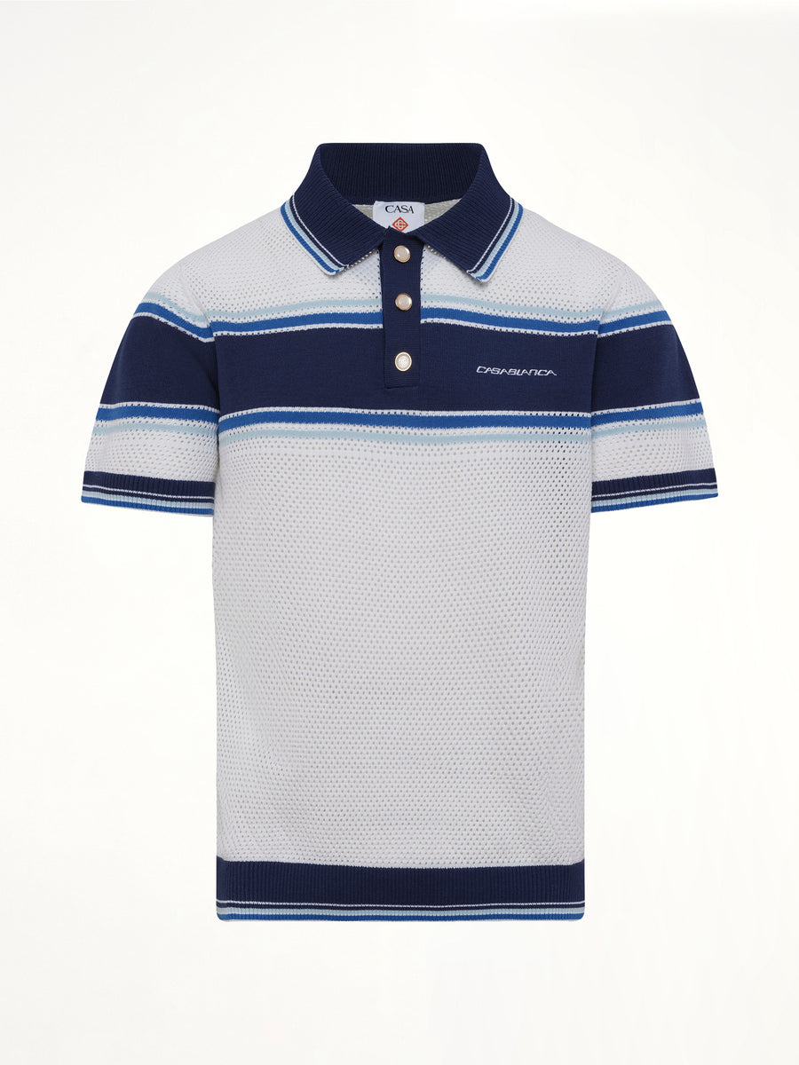 Mesh Stripe Polo in Navy/White