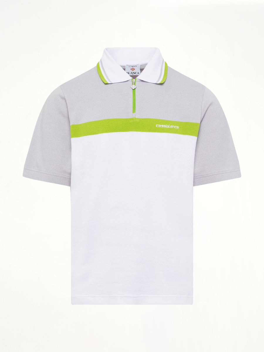 Quarter Zip Polo in Grey/White