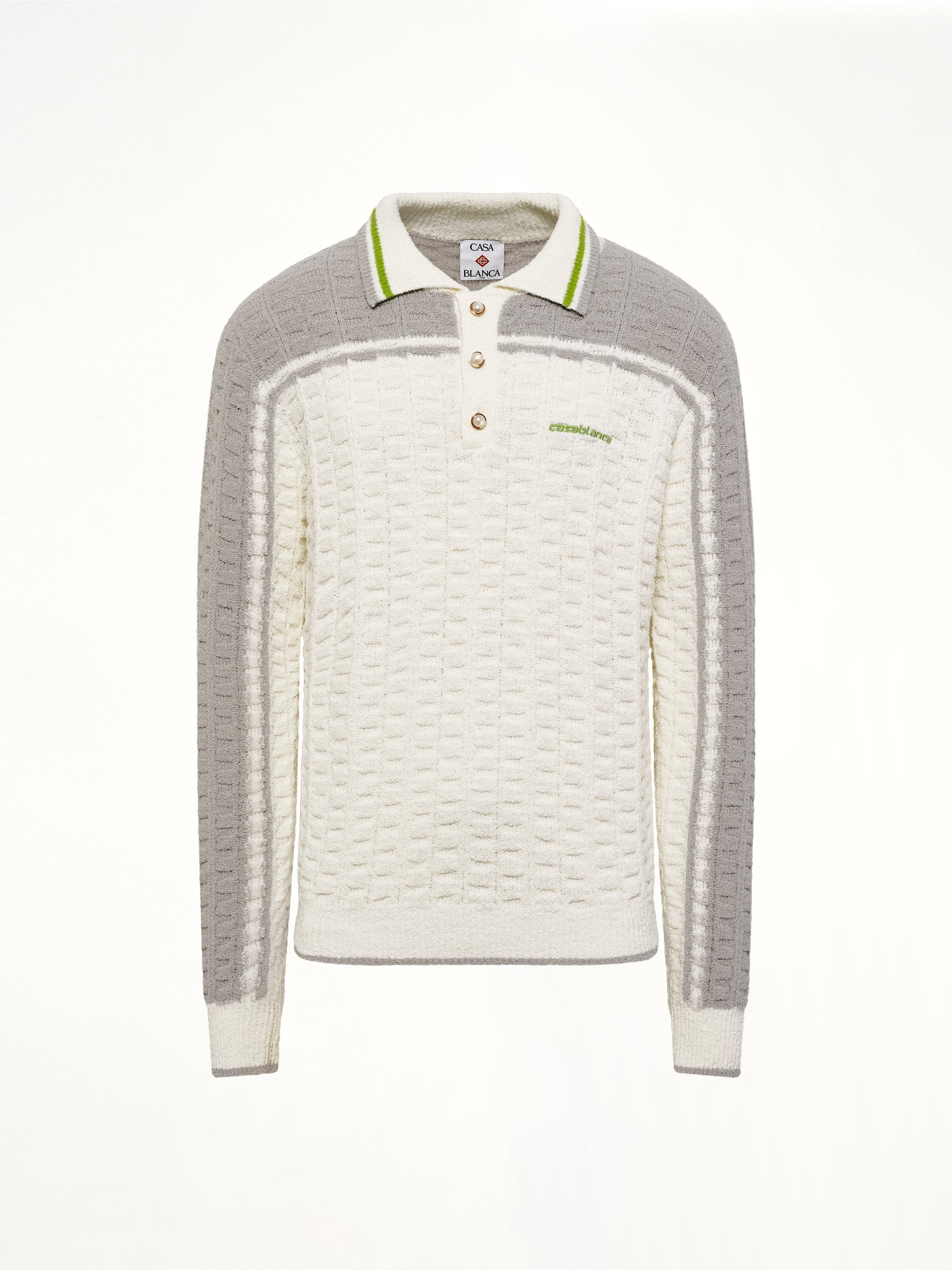 CASABLANCA Tennis Boucle Long Sleeve Polo Shirt in White Product Photo from MARAIS