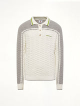 Tennis Boucle Long Sleeve Polo Shirt in White