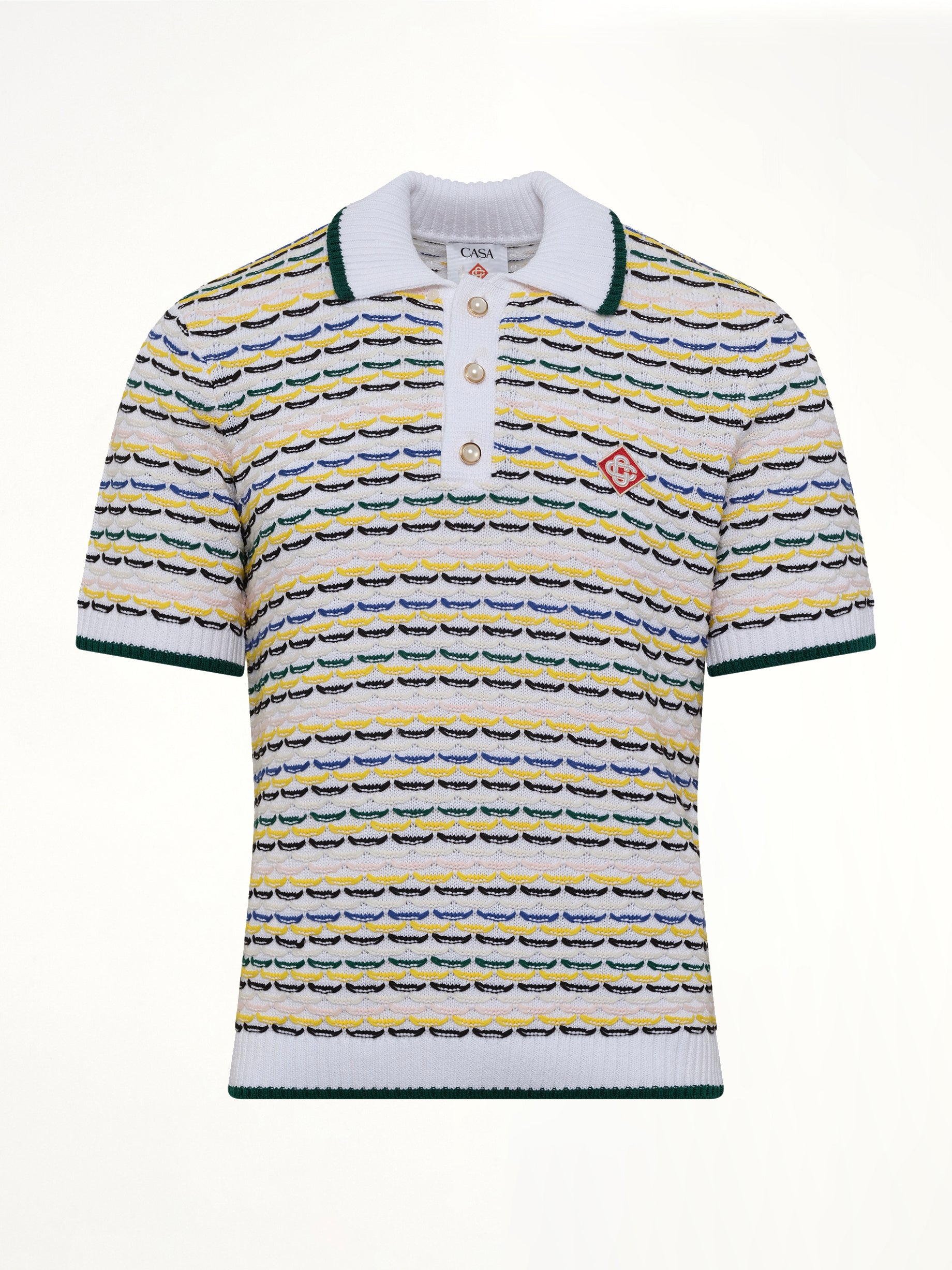 CASABLANCA Tuck Stitch Polo Shirt in White Product Photo from MARAIS