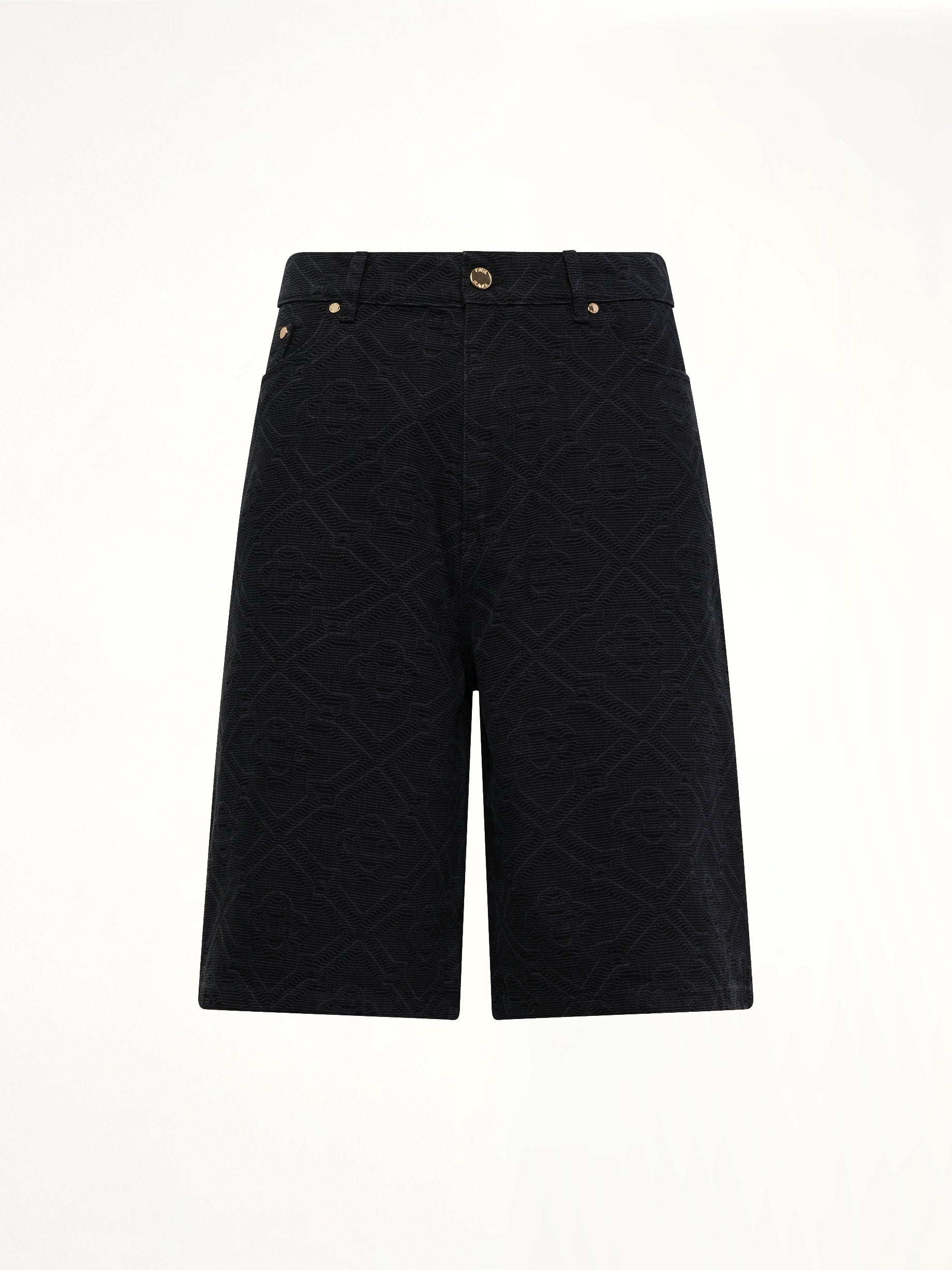 CASABLANCA Laser Monogram Denim Shorts in Black Product Photo from MARAIS