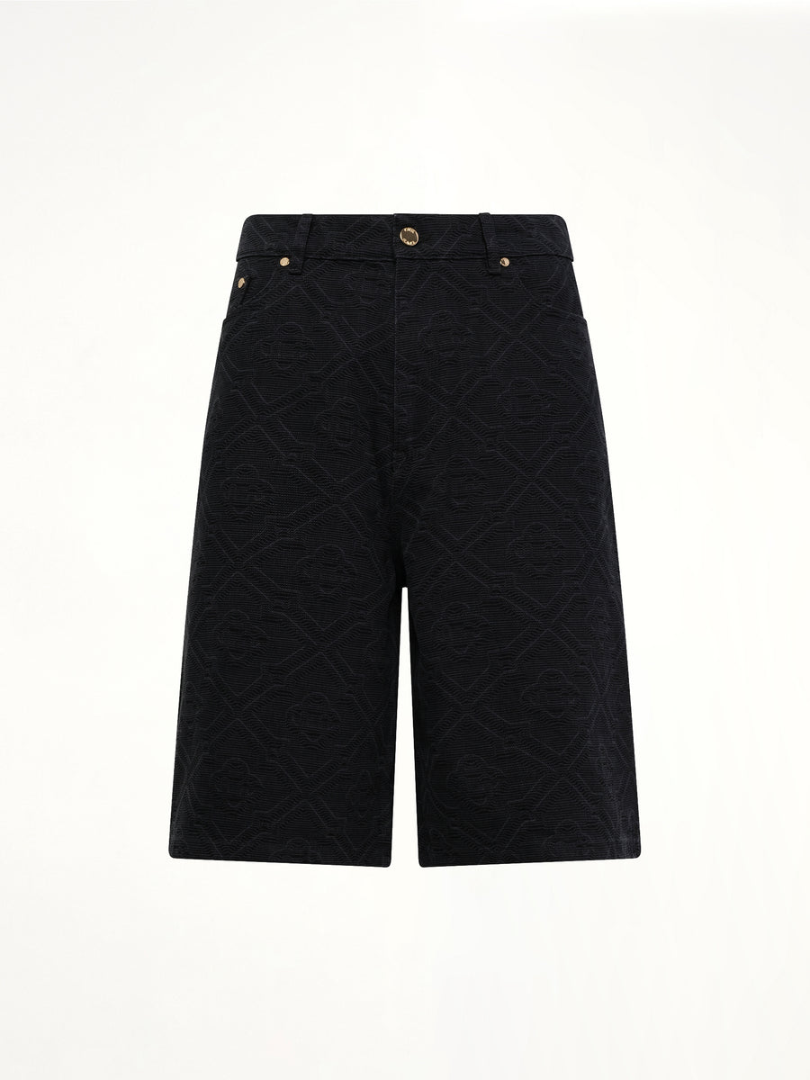 Laser Monogram Denim Shorts in Black