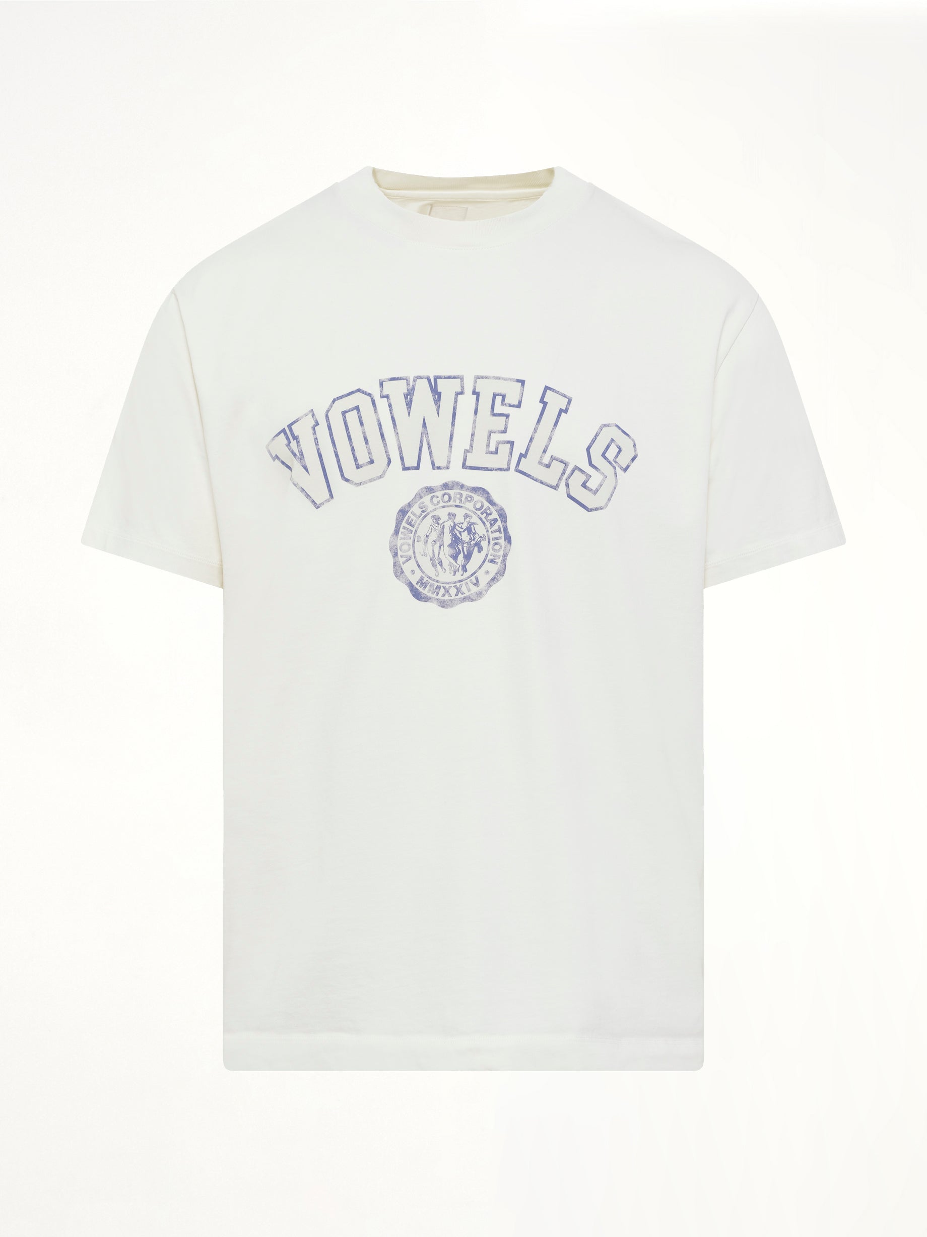 VOWELS Faded Collegiate T-Shirt in White Product Photo from MARAIS