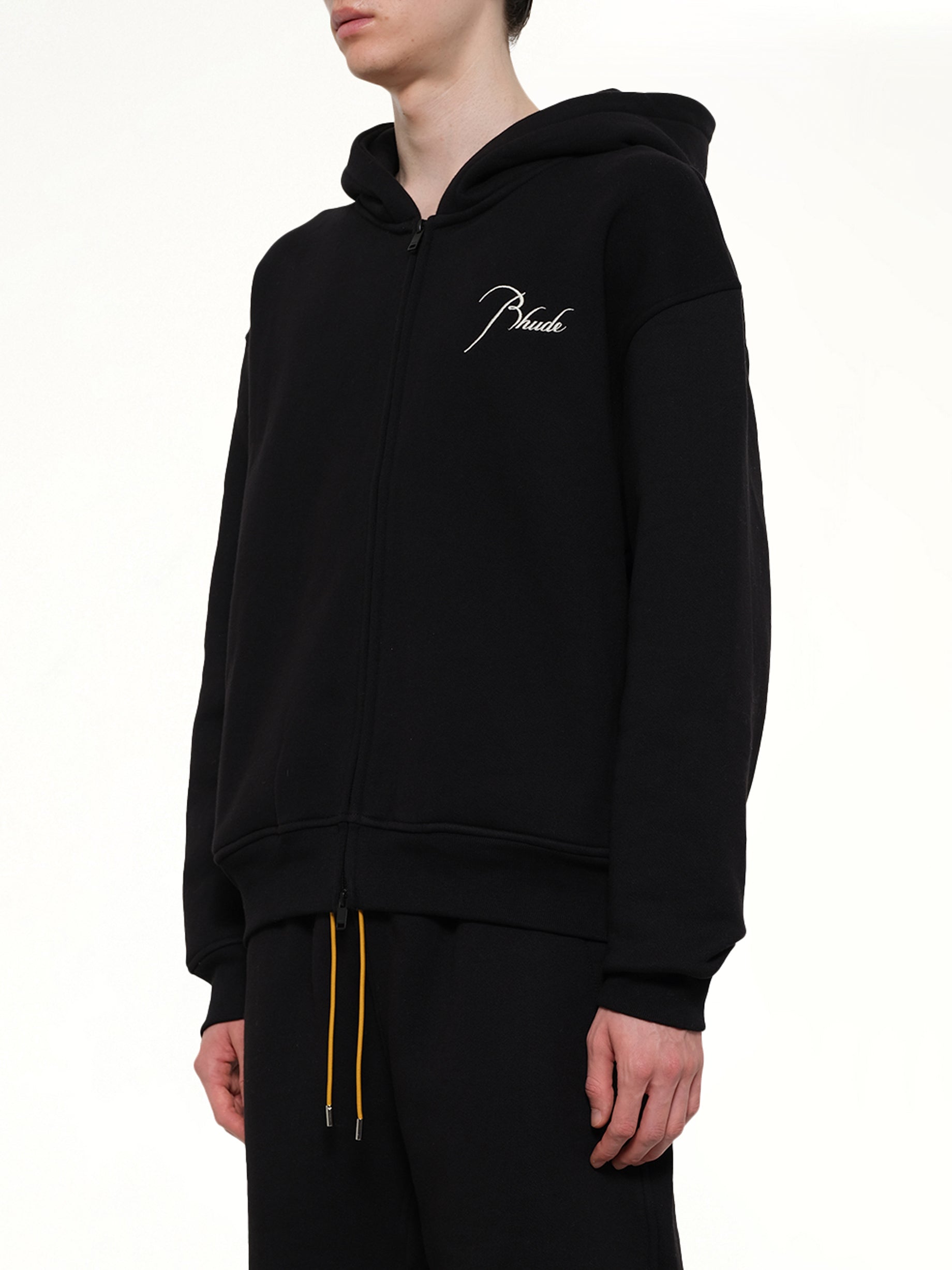 RHUDE Classique Zip Up Hoodie in Black/White Side View from MARAIS