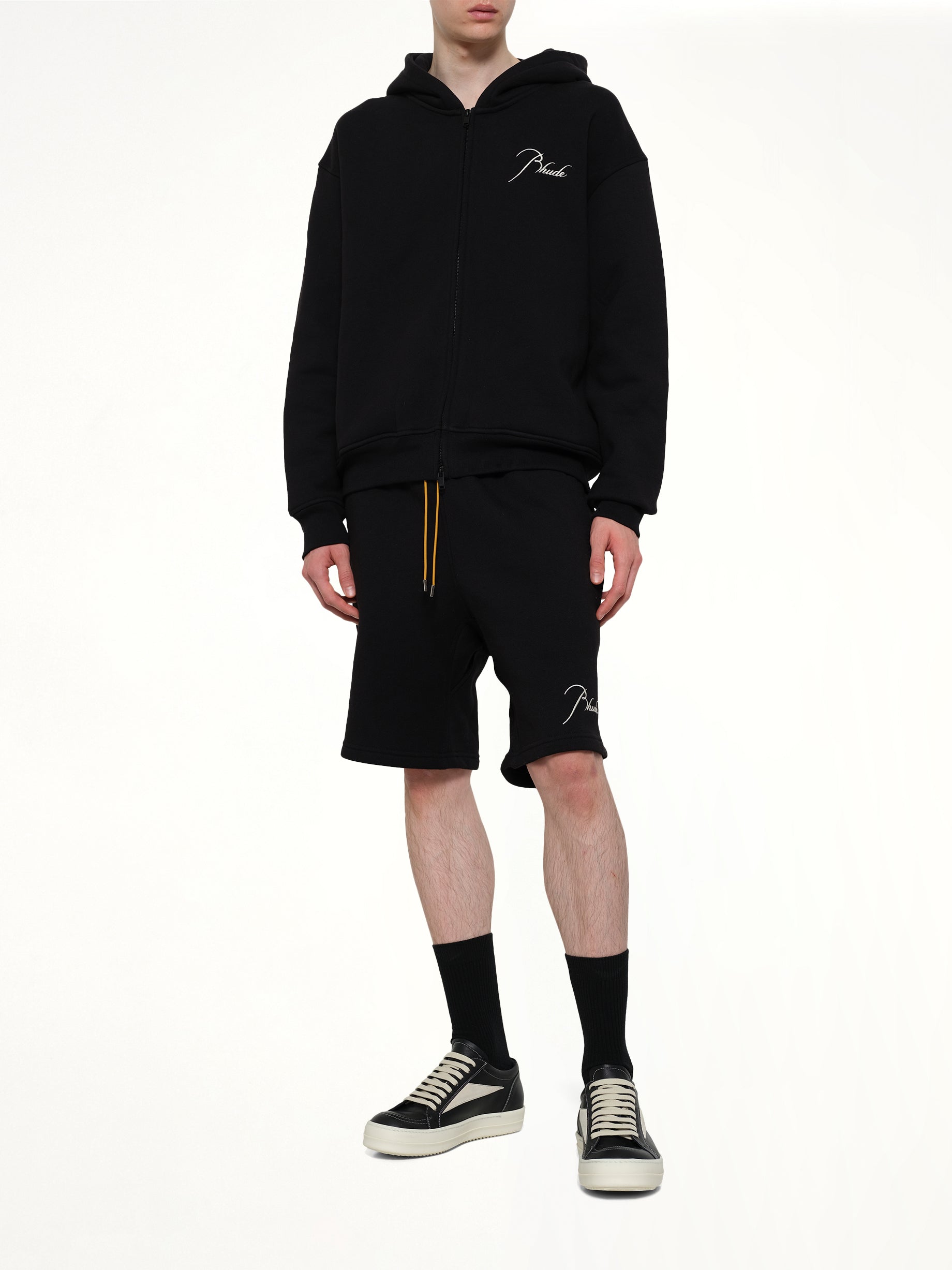 RHUDE Classique Zip Up Hoodie in Black/White Full Reference from MARAIS