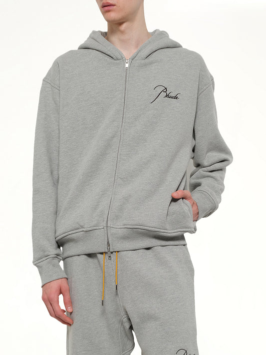 Classique Zip Up Hoodie in Heather Grey/Black