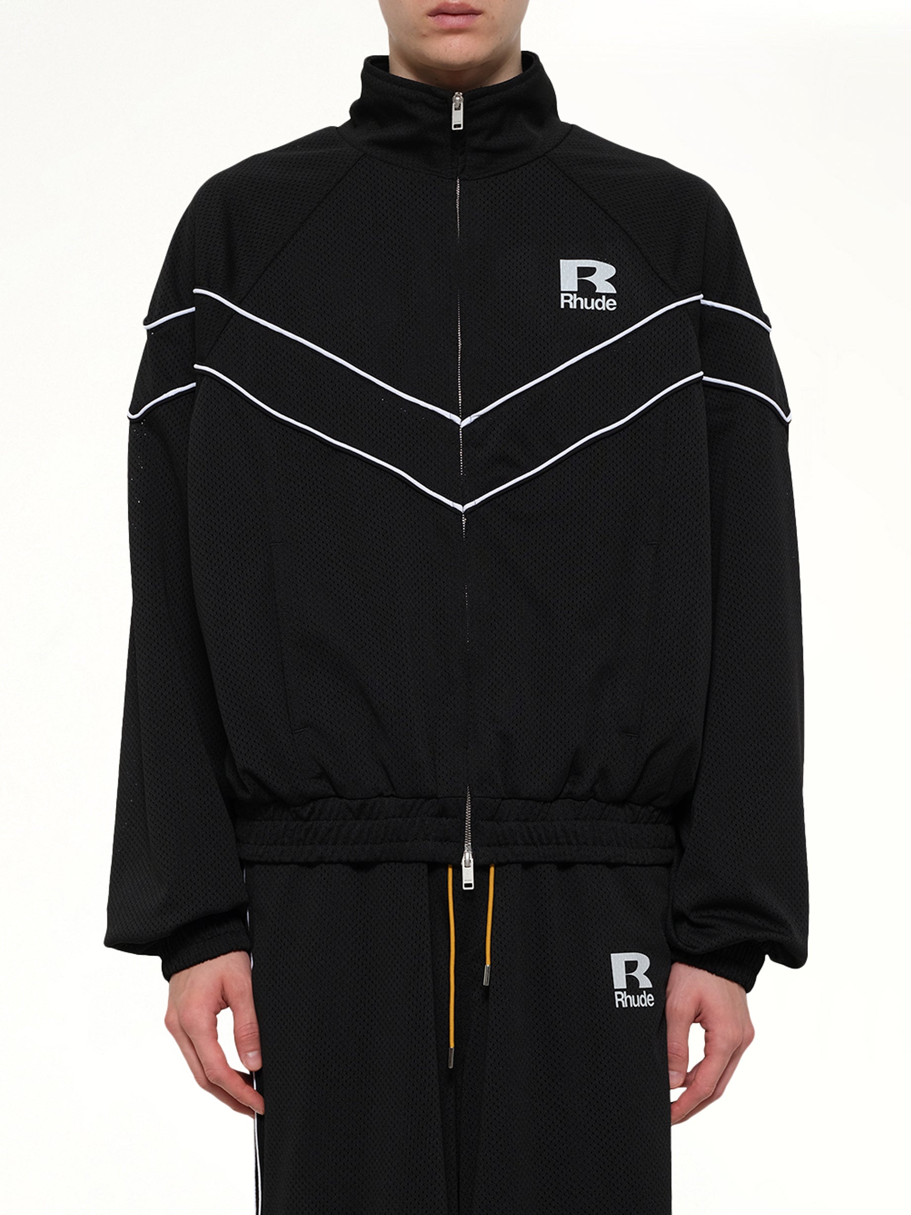 Rhude Mesh Piping Raglan Track Jacket in Black/White