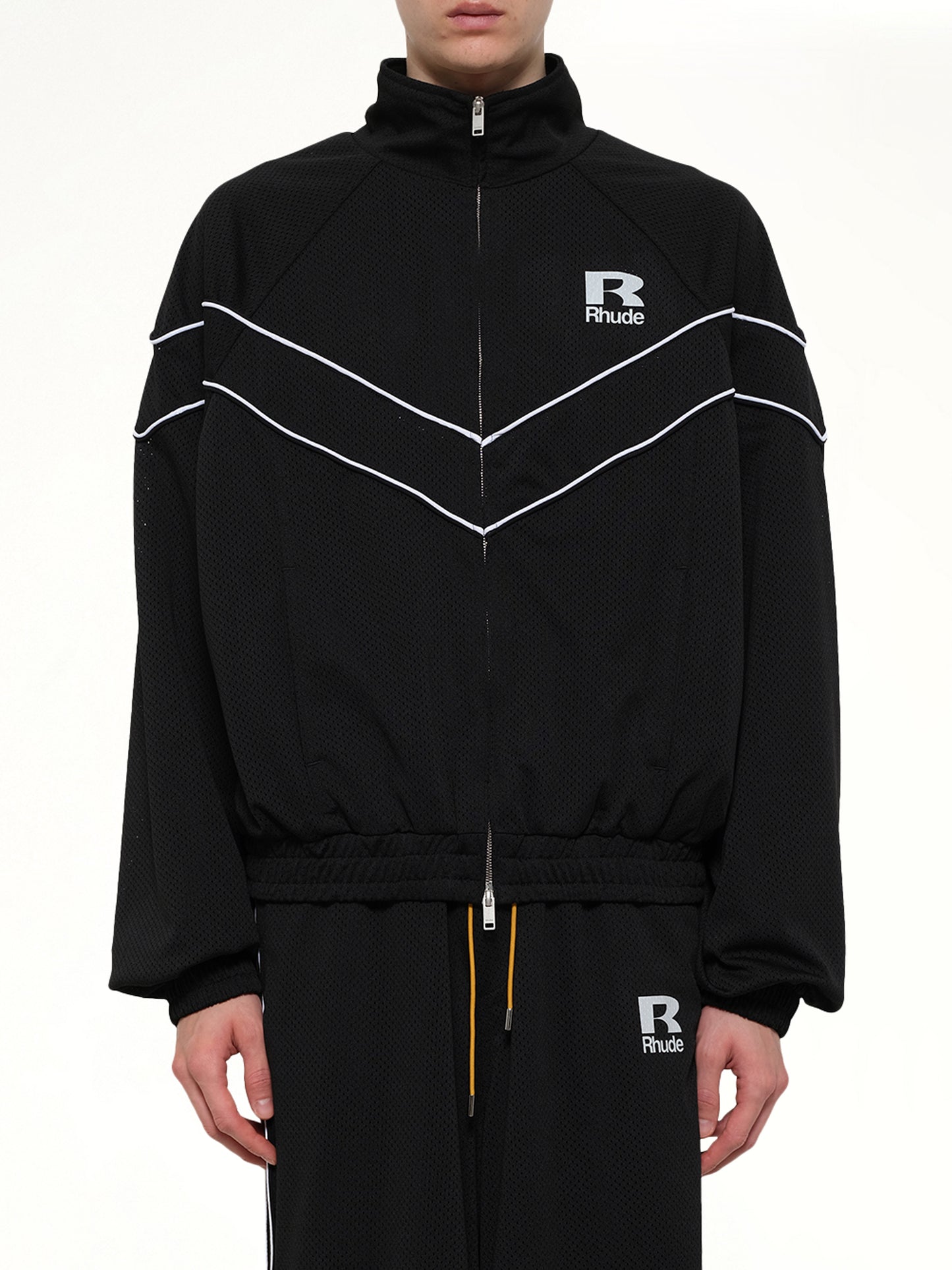 Rhude Mesh Piping Raglan Track Jacket in Black/White
