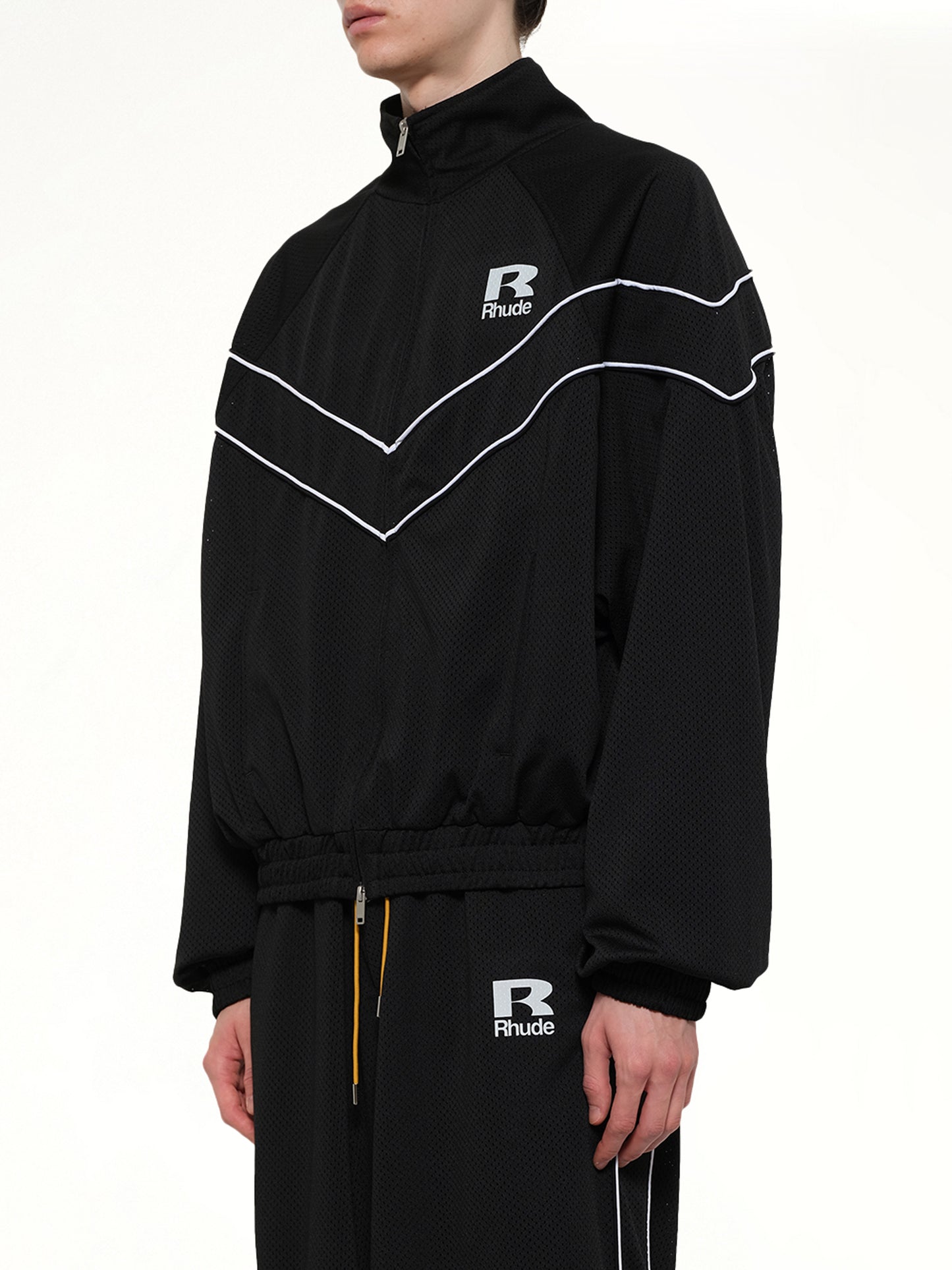 Rhude Mesh Piping Raglan Track Jacket in Black/White