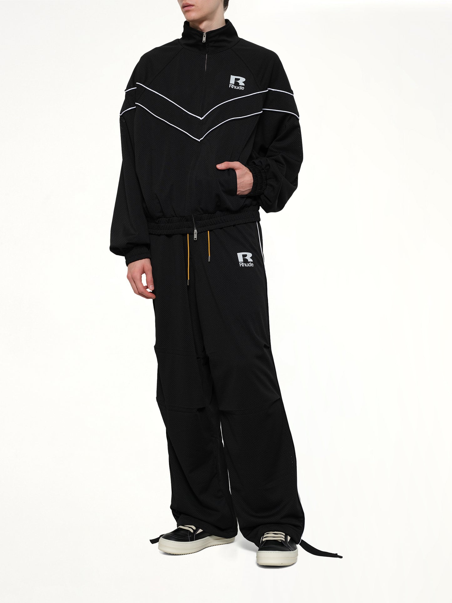 Rhude Mesh Piping Raglan Track Jacket in Black/White