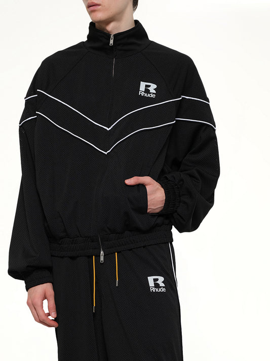 Rhude Mesh Piping Raglan Track Jacket in Black/White