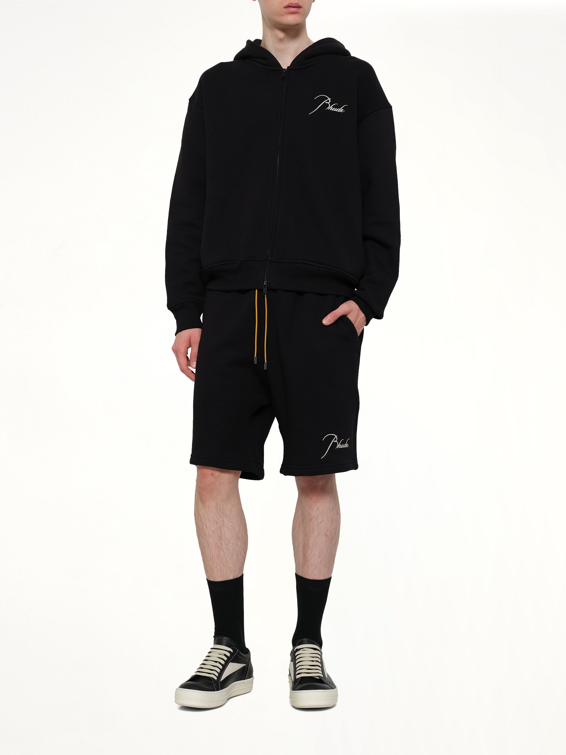 RHUDE Classique Sweatshorts in Black/White Full Reference from MARAIS