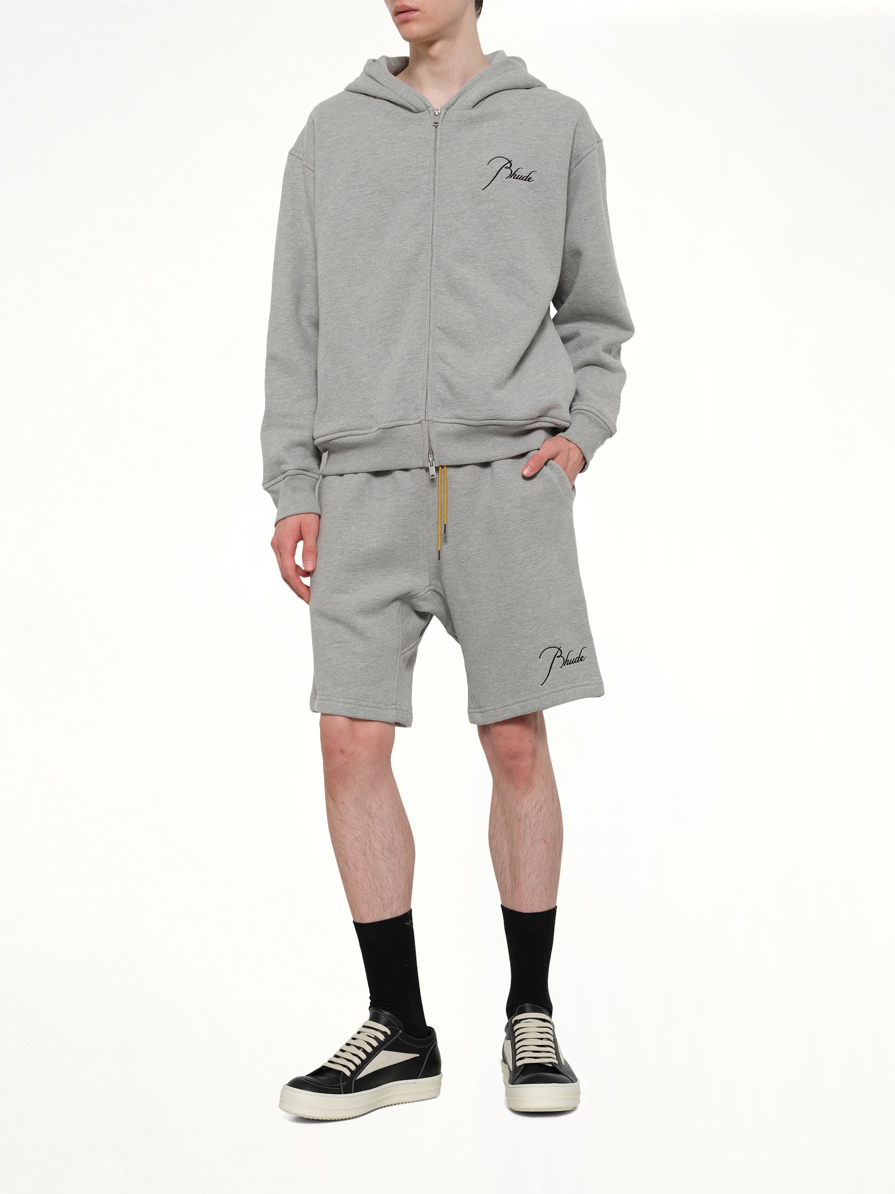 RHUDE , Classique Sweatshort in Heather Grey/Black Full Reference from MARAIS